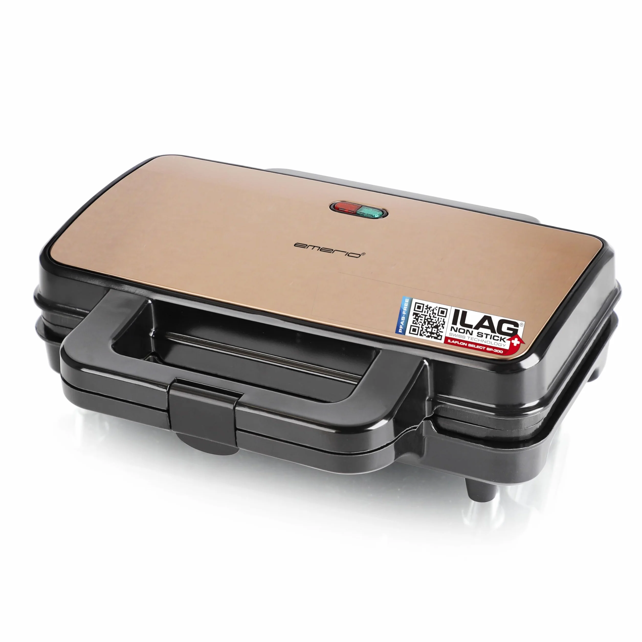 Emerio XXL opiekacz do kanapek | edycja miedziana | na 2 kanapki w kształcie muszli | ser nie wycieka i jest super łatwy do czyszczenia | bez PFAS dzięki powłoce nieprzywierającej ILAG | 900 W | ST