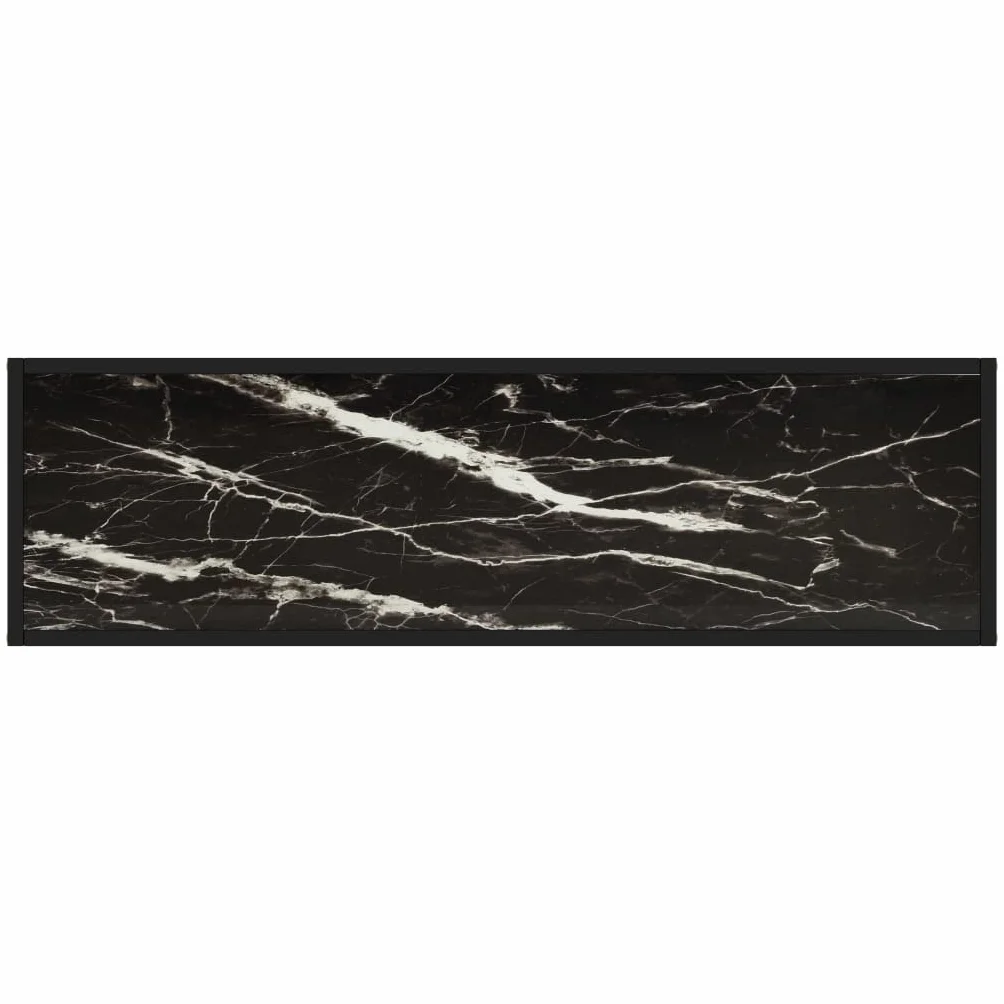 Stolik konsolowy, czarny, 120 x 35 x 75 cm, szkło hartowane o wyglądzie marmuru, stal malowana proszkowo, stolik pomocniczy do salonu, korytarza, sypialni, stabilny stół do odkładania