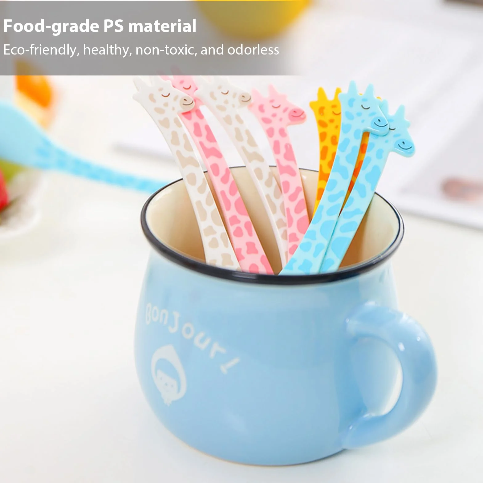 12 sztuk widelców do owoców z tworzywa sztucznego, żyrafa, mini widelce do owoców dla dzieci, kolorowe, wielokrotnego użytku, do dekoracji na lunch bento, na imprezę, urodziny, popołudniową