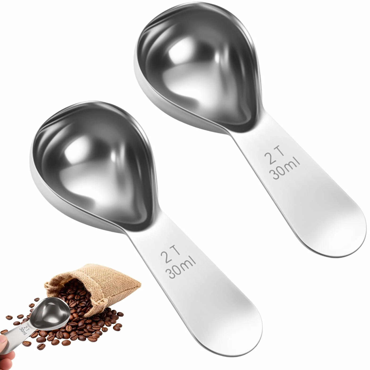 2 łyżki do kawy ze stali nierdzewnej 30 ml, miarka do kawy z grubą rączką, miarka do kawy z krótkim uchwytem, do kawy w ziarnach kawy, białka w proszku i zmielonej kawy