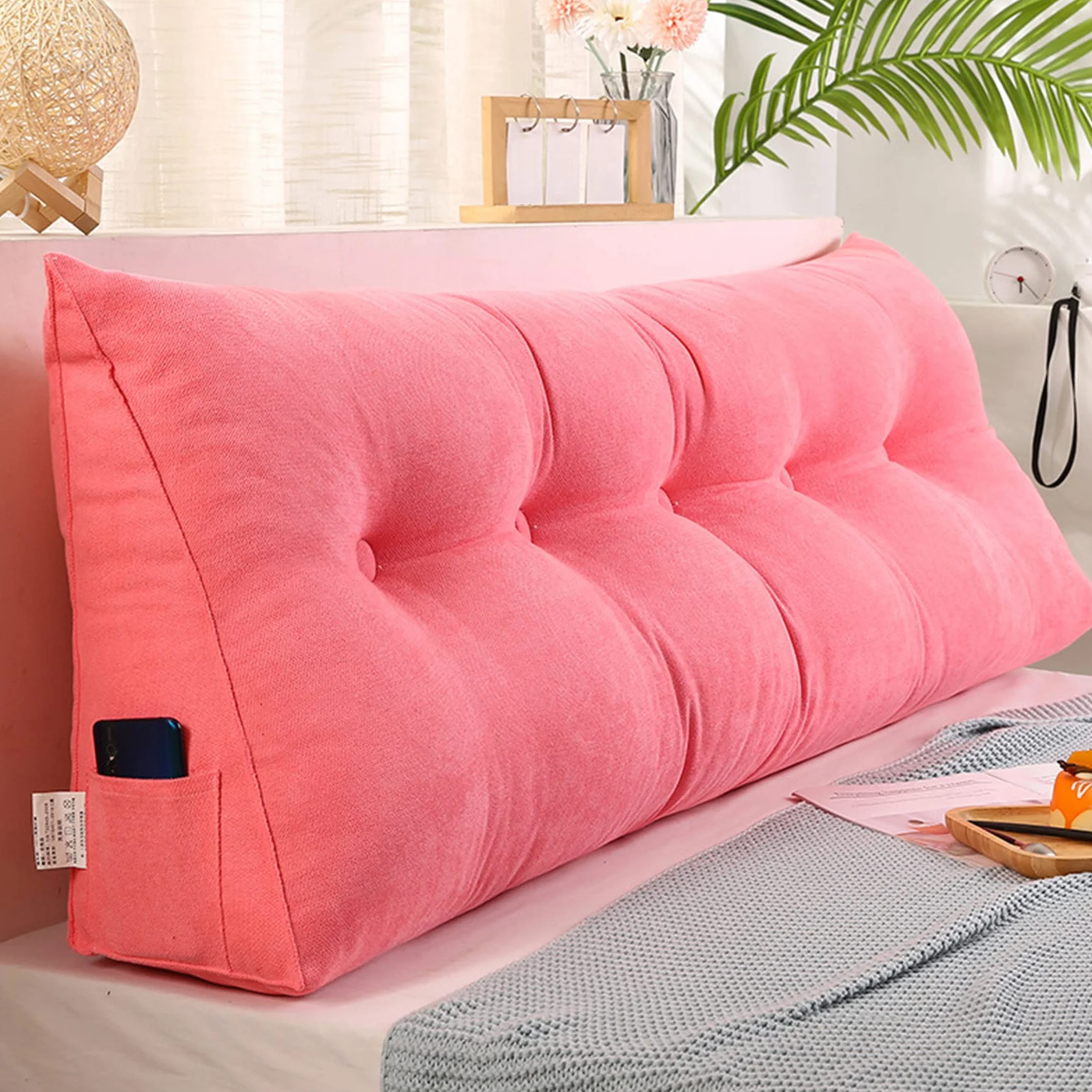 ge Pink Triangu Poduszka na oparcie, podwójna poduszka do czytania, na łóżko dzienne i łóżko, poduszka klinowa ze zdejmowaną poszewką, 180 x 50 x 20 cm, idealna dla komfortu i wsparcia