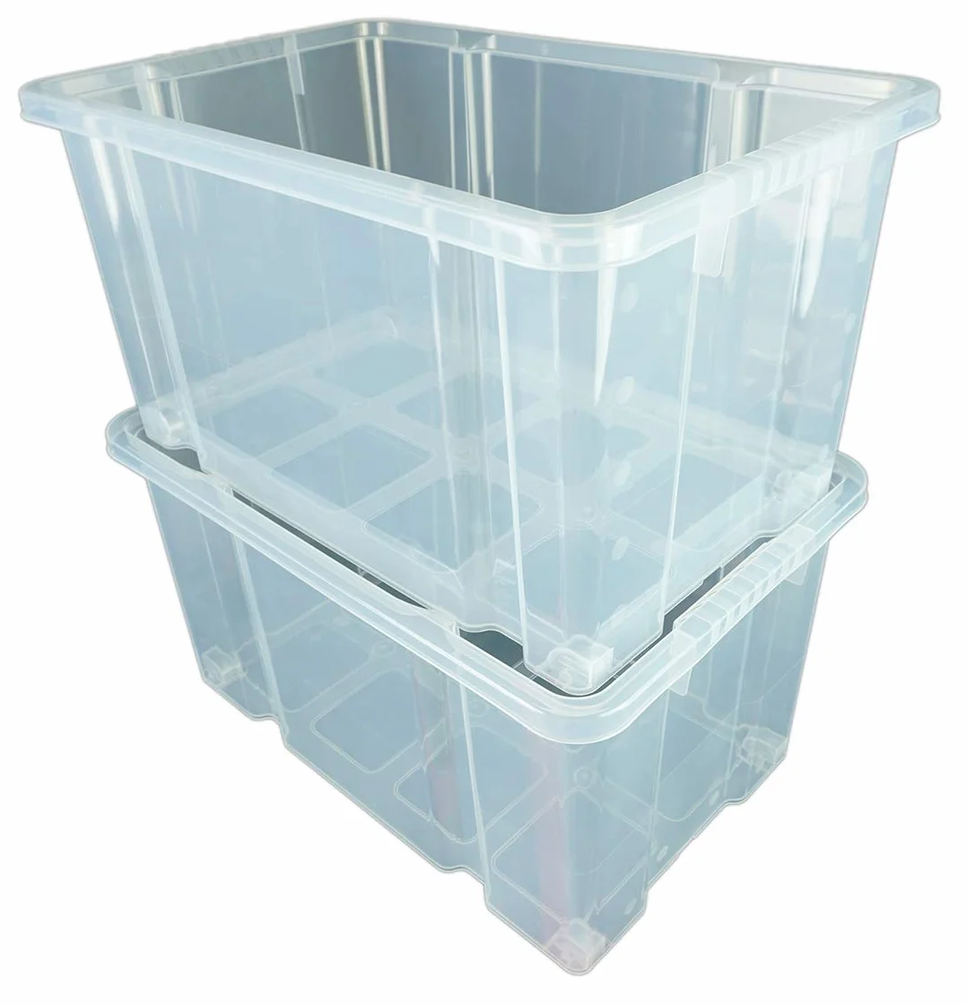 Eurobox z rolkami z pokrywką, 80 l, 61 x 40 x 46, przezroczyste, pudełko do przechowywania, pudełko do układania w stos, pudełko do przechowywania