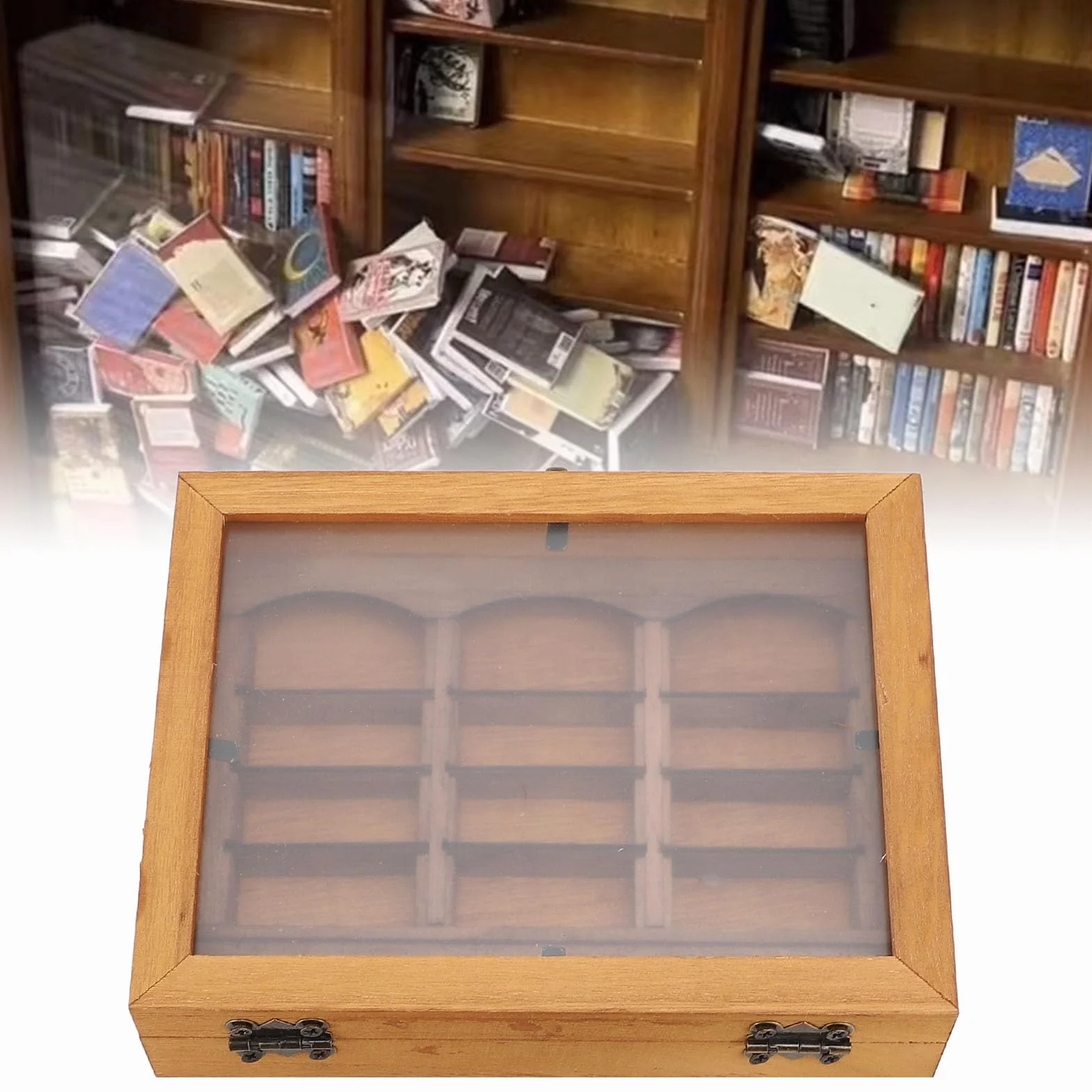 Półka na Książki Niepokoju, Mini Drewniana Skrzynka na Książki z 196 Książkami, Miniaturowa Szafka Biblioteczna, Otrząśnij się ze Strachu, Dekoracje na Biurko do Domu, Salonu