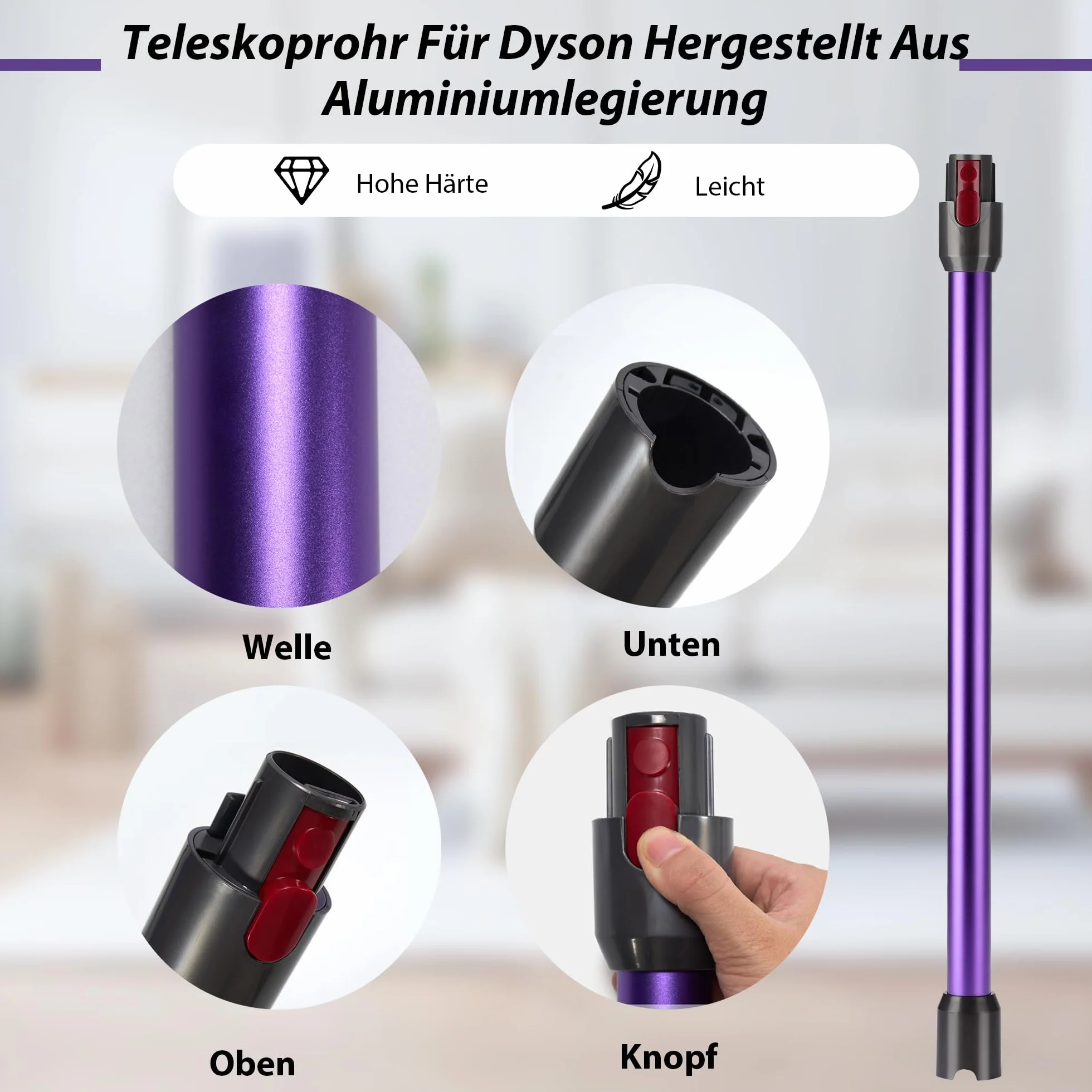 Rura teleskopowa do Dyson, przedłużka kompatybilna z Dyson V7 V8 V10 V11 V15, szybkozłączka ssąca z dwoma szczotkami 2 w 1, fioletowa