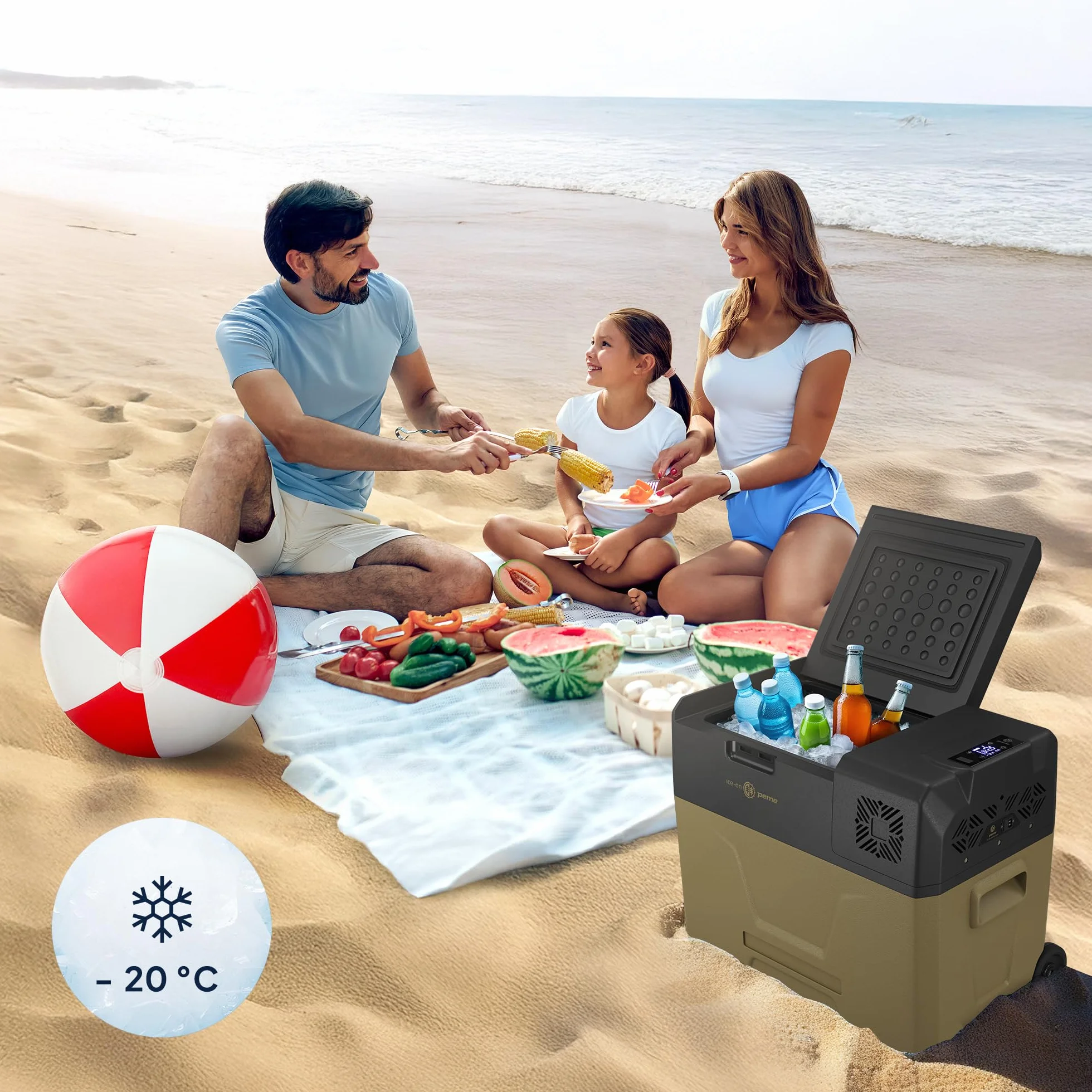 peme Expedition Elektryczna Lodówka Kompresorowa 27-39 L - Chłodziarka i Zamrażarka, Chłodzenie -20°C, Podwójne Zasilanie 12V/24V & 230V, Aplikacja Bluetooth, Tryb Eco, do Samochodu, Kempingu