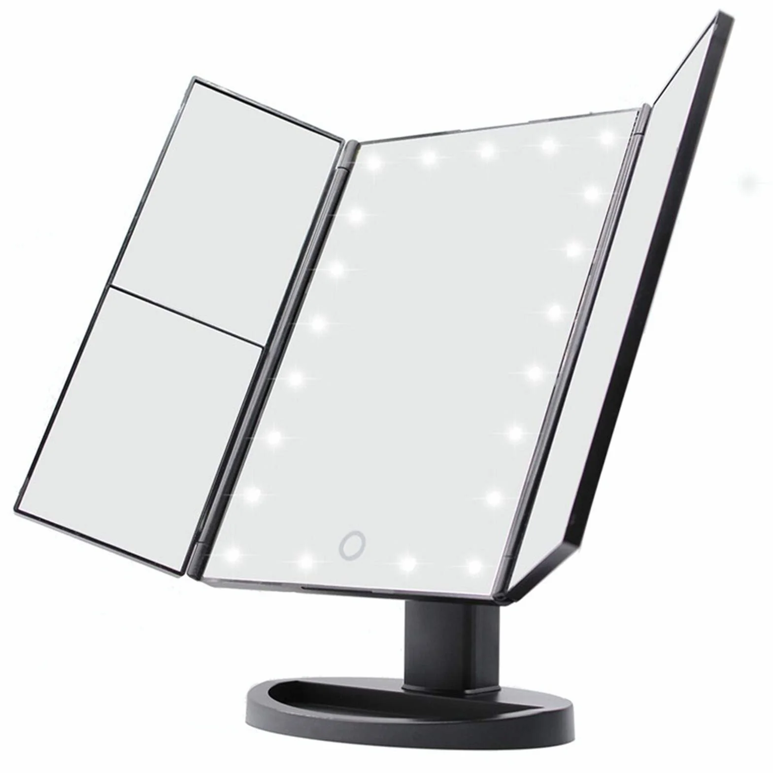 Lustro z oświetleniem do toaletki do makijażu, podświetlane lusterko kosmetyczne z przyciemnianymi żarówkami LED i zasilaczem, lusterko kosmetyczne do makijażu z ekranem dotykowym, swobodny obrót o 18