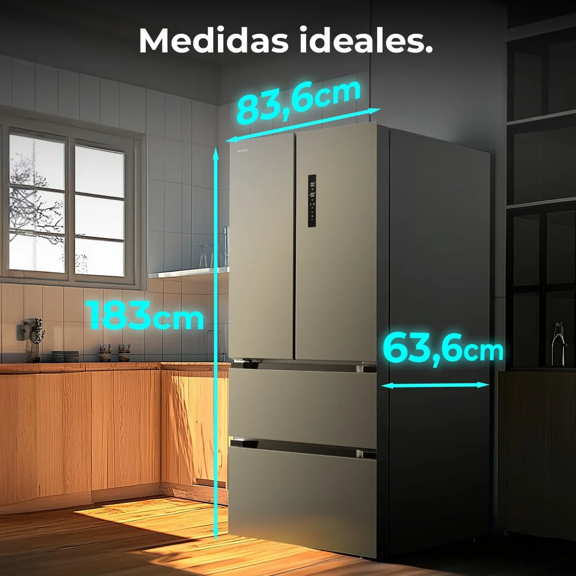 Cecotec Lodówko-zamrażarka do drzwi francuskich Bolero CoolMarket FD 436 Dark E. 436 L, Total No Frost, Multi Airflow y inverter para ahorro energético.