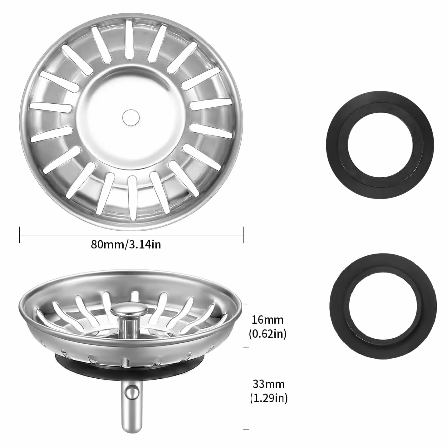 HUAERSICO Wymienny korek do zlewu kuchennego ze stali nierdzewnej 80 mm sitko