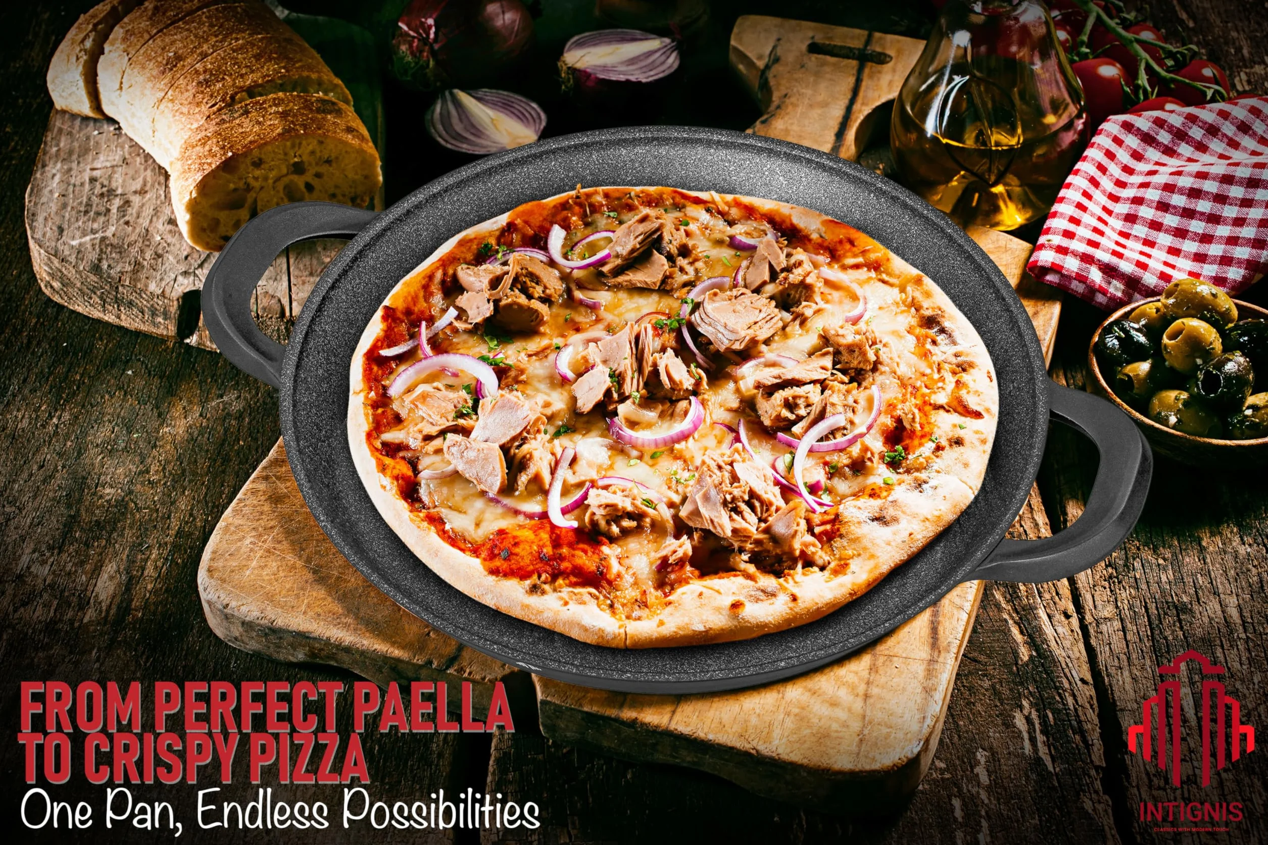 Profesjonalna patelnia Paella z pokrywką ultra nieprzywierająca solidna jakość bez POAF czarna 36 cm | Indukcyjny gaz elektryczny grill piekarnik ceramiczny nadaje się do mycia w zmywarce (36 cm)