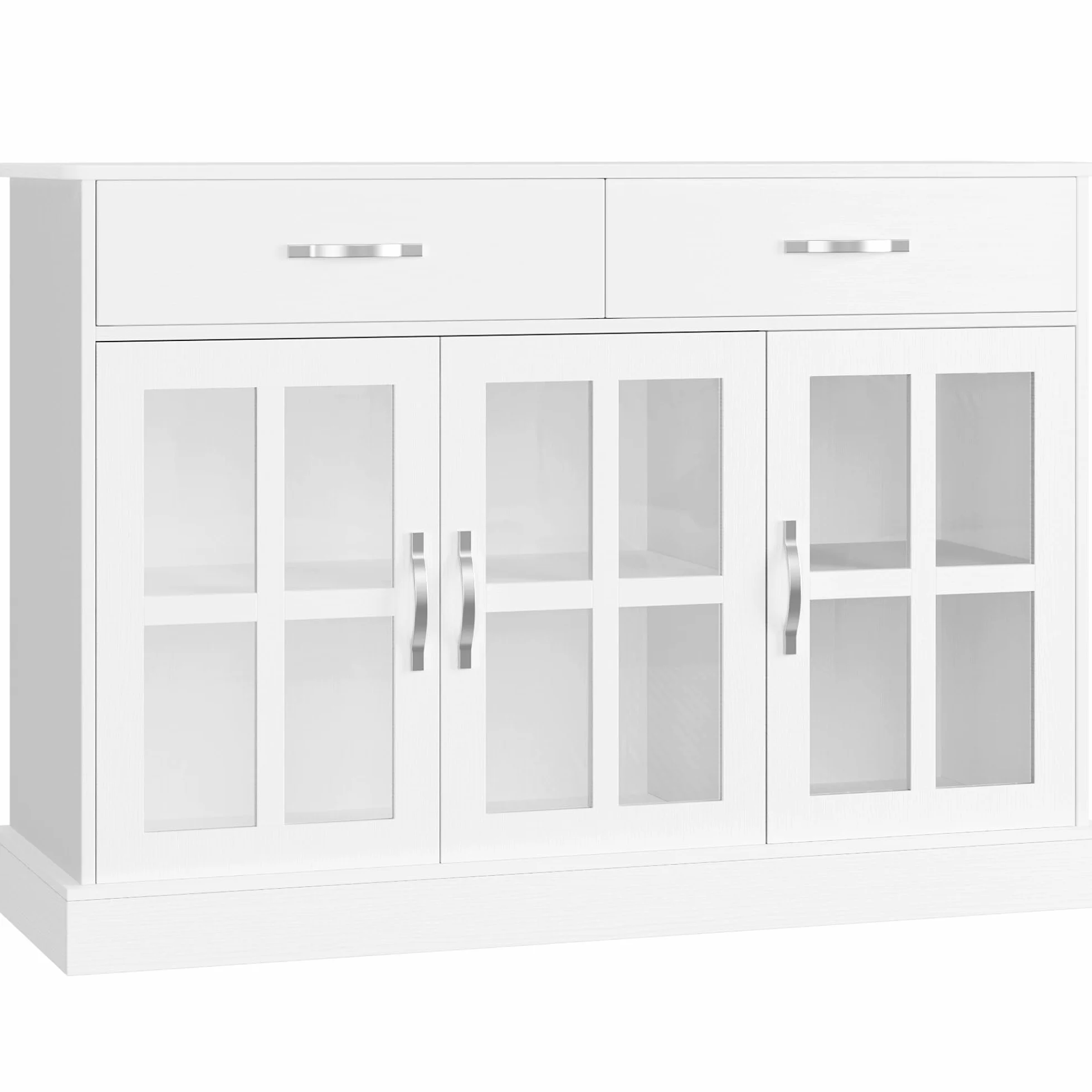 FirFurd Szafka kuchenna, kredens z 3 szklanymi drzwiami i 2 szufladami, szafka bufetowa, drewniana szafka do przechowywania, do salonu, jadalni, korytarza, 120 x 84 x 40 cm