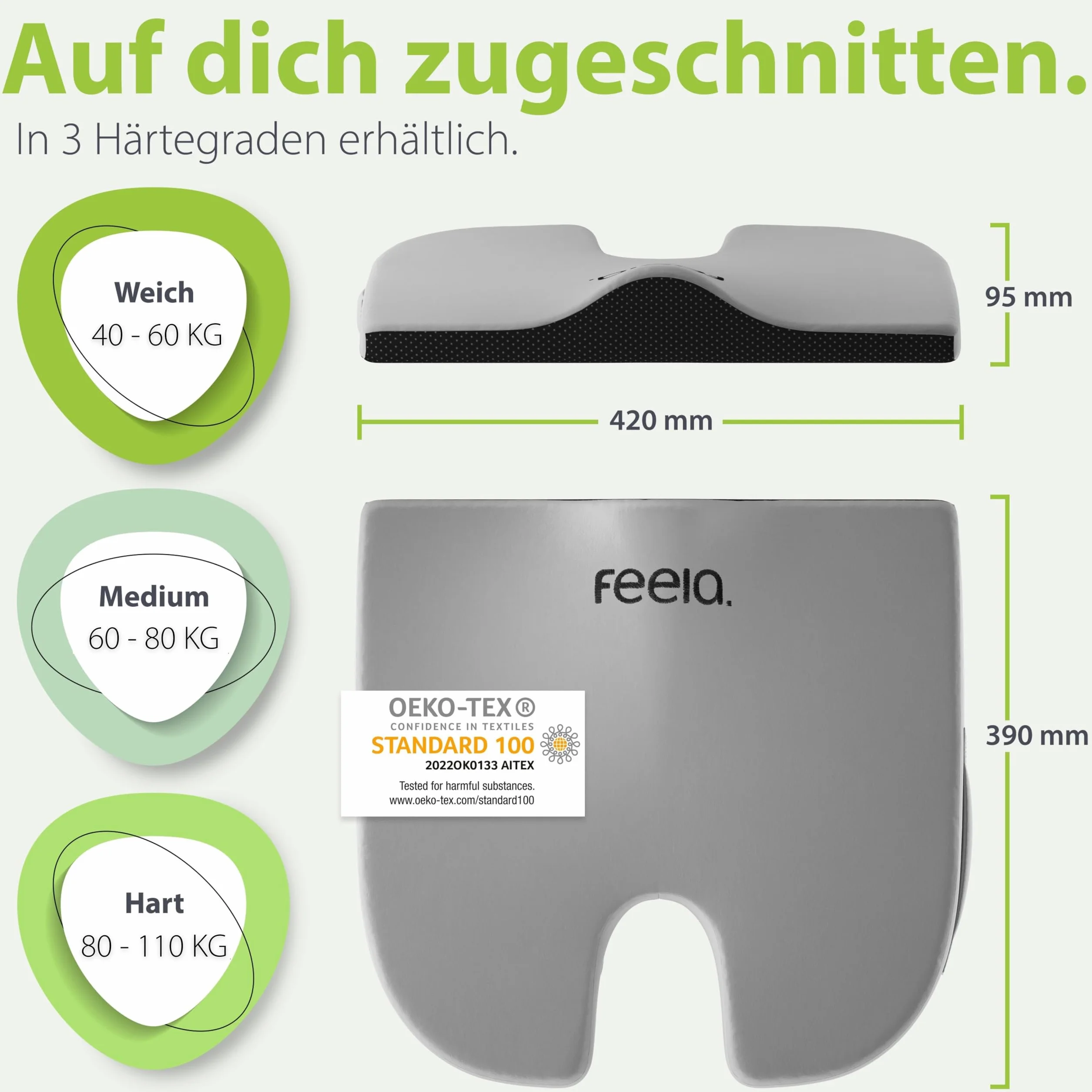 feela.® Ortopedyczna poduszka klinowa [3 stopnie twardości] – ergonomiczna poduszka do siedzenia biurowego itp. – zmniejsza ból, zwiększa komfort siedzenia, wspomaga krążenie krwi i odciąża kość