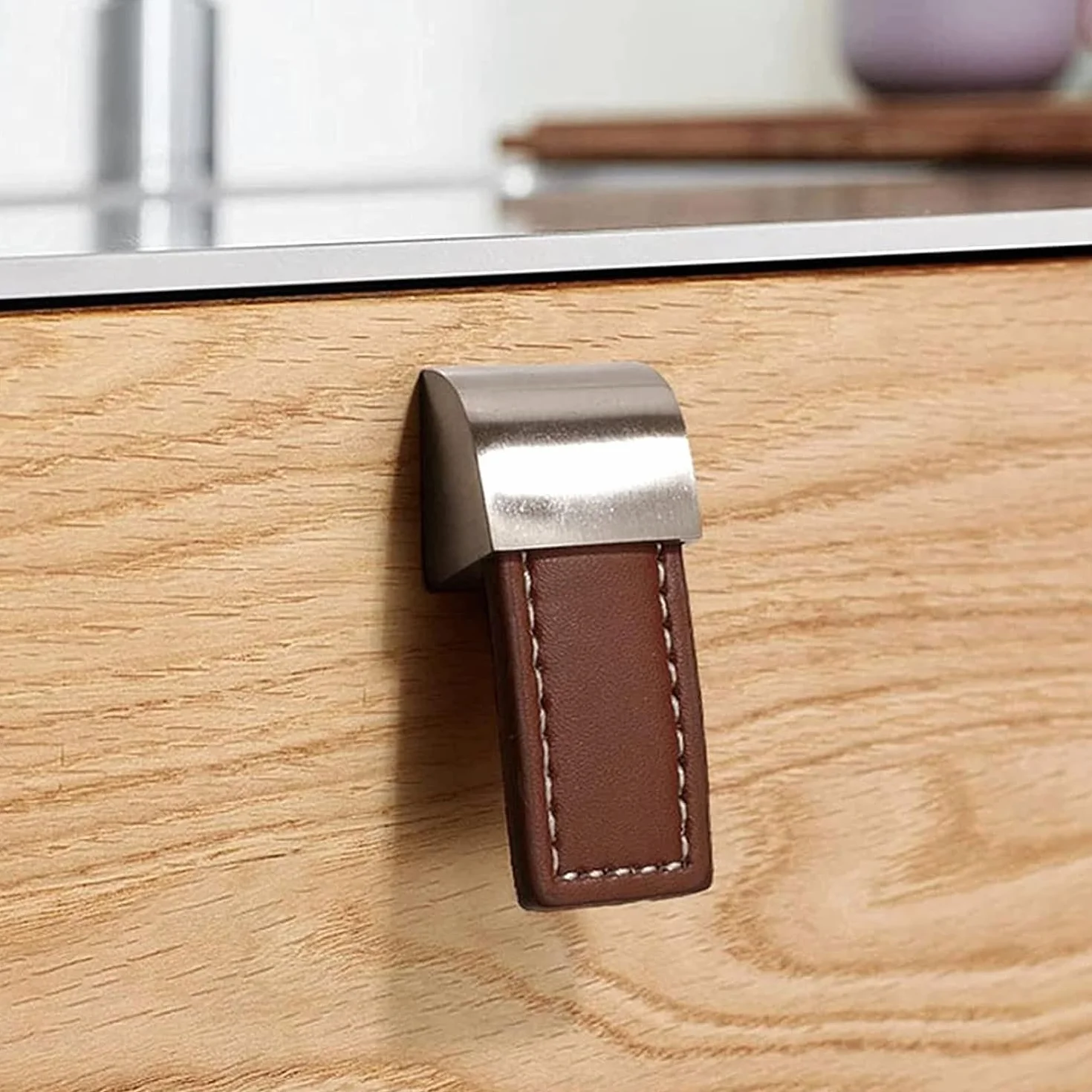Skórzane uchwyty do szuflad, Drawers Pull Modern Cabinet Kitchen Handles Pulls Knobs for Door Cabinets Wardrobe