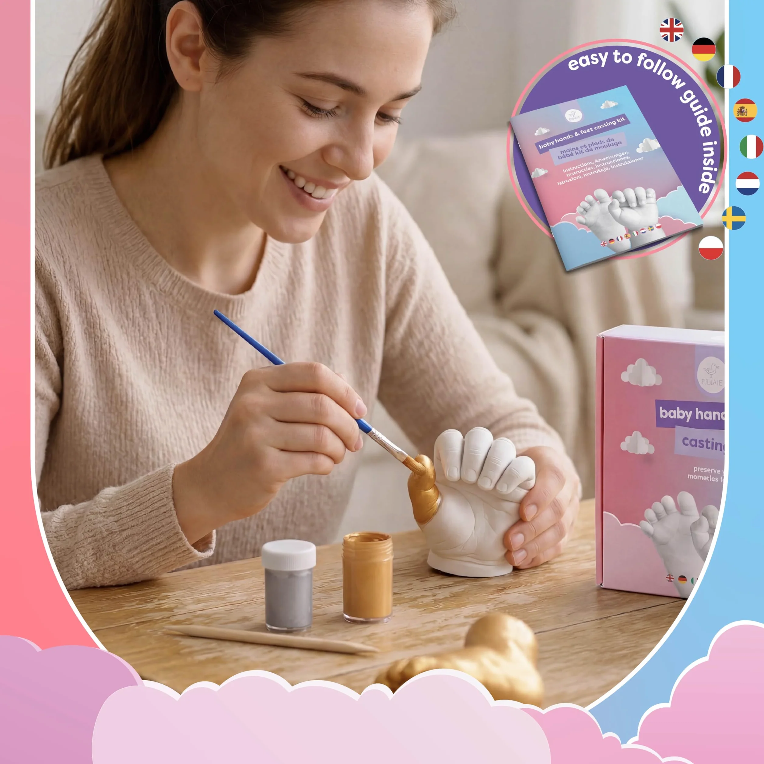 Chuckle Zestaw do odlewania odcisków dłoni dziecka, zestaw upominkowy do formowania 3D, wspomnienia, pamiątki, dla dzieci lub noworodka, prezenty na baby shower