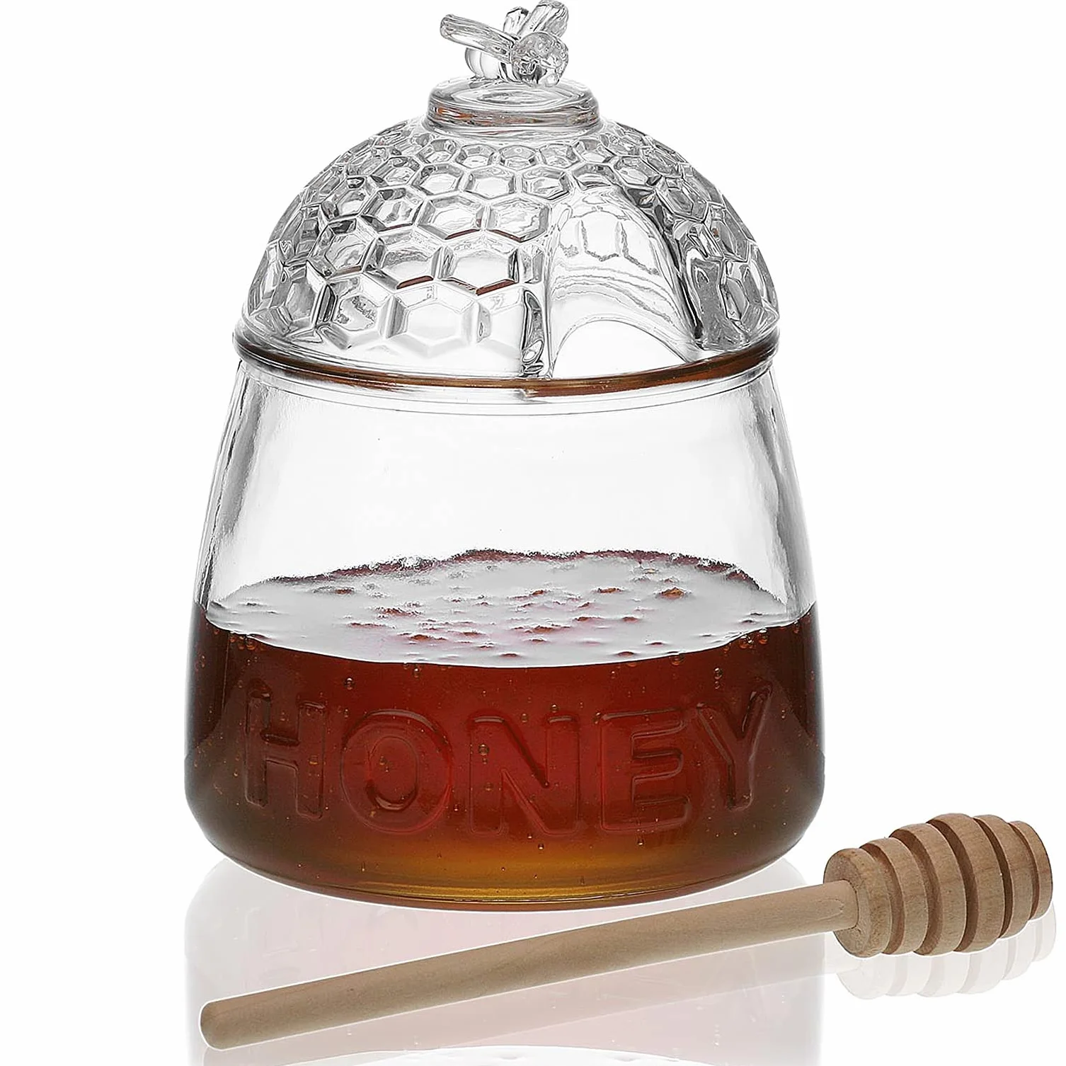 MGE - Słoik na Miód - Dozownik/Dozownik Miodu, Syropu i Sosów - Słoik na Miód - Pojemnik na Miód - Szklanka - 500 ml