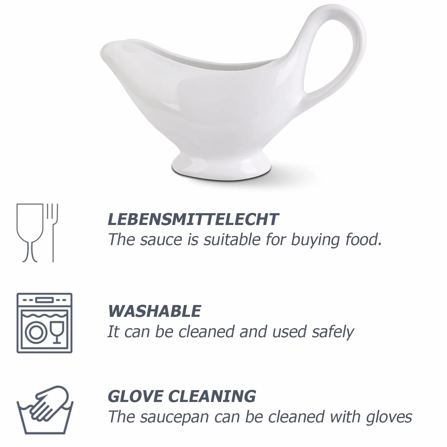 Nizirioo 310ML sosjerka z porcelany: sosówka z uchwytem, premium porcelanowa sosjerka biała, pojemnik na sosy, dressingi do sałatki, kremy, bulion mleczny, elegancki design, duży uchwyt