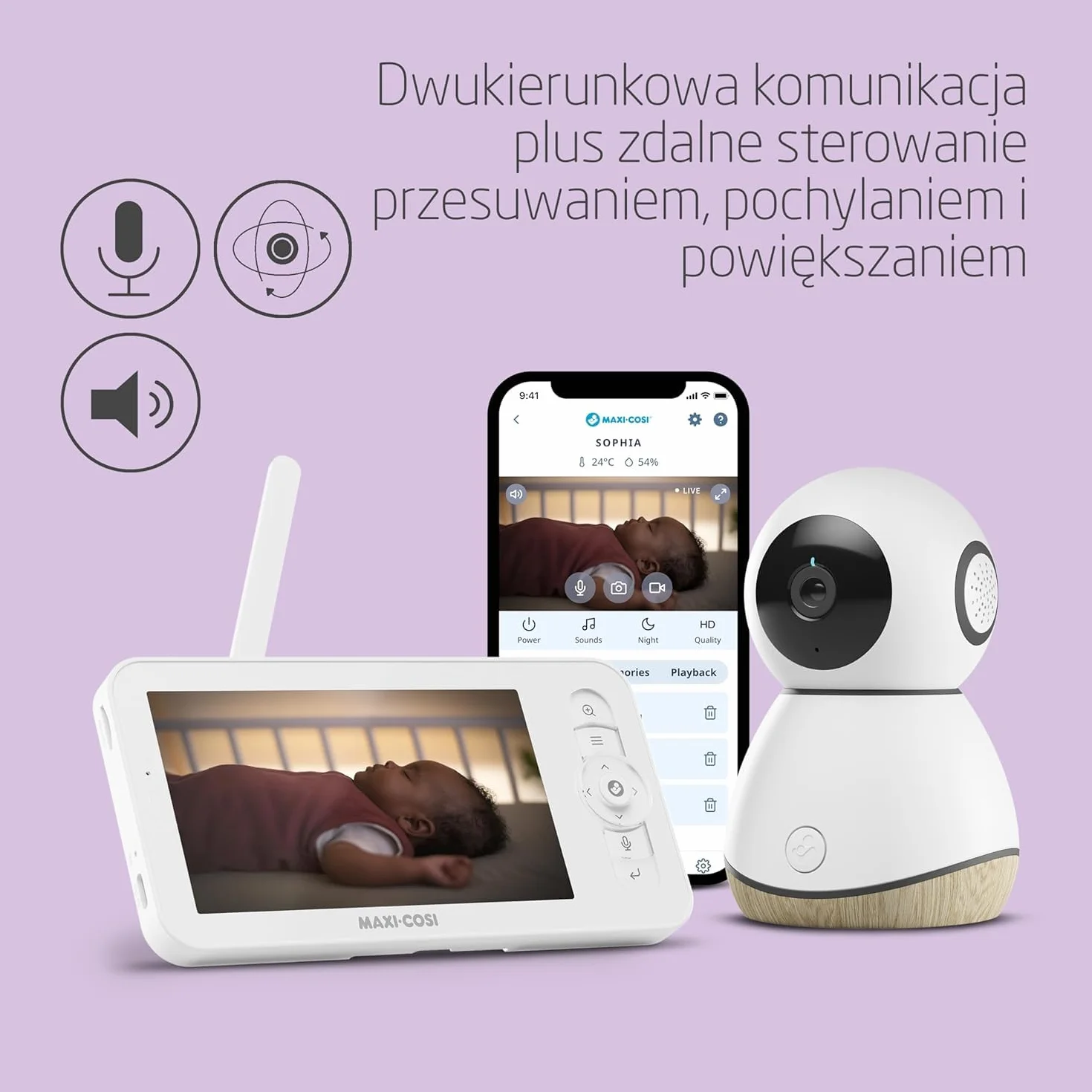 Maxi-Cosi See Pro Kamerka, inteligentna kamerka z aplikacją, kamerka wideo do pokoju dziecięcego, tłumacz płaczu, autowykrywanie ruchu, wideo UHD (2K), ekran 5”, element Maxi-Cosi Connected Home