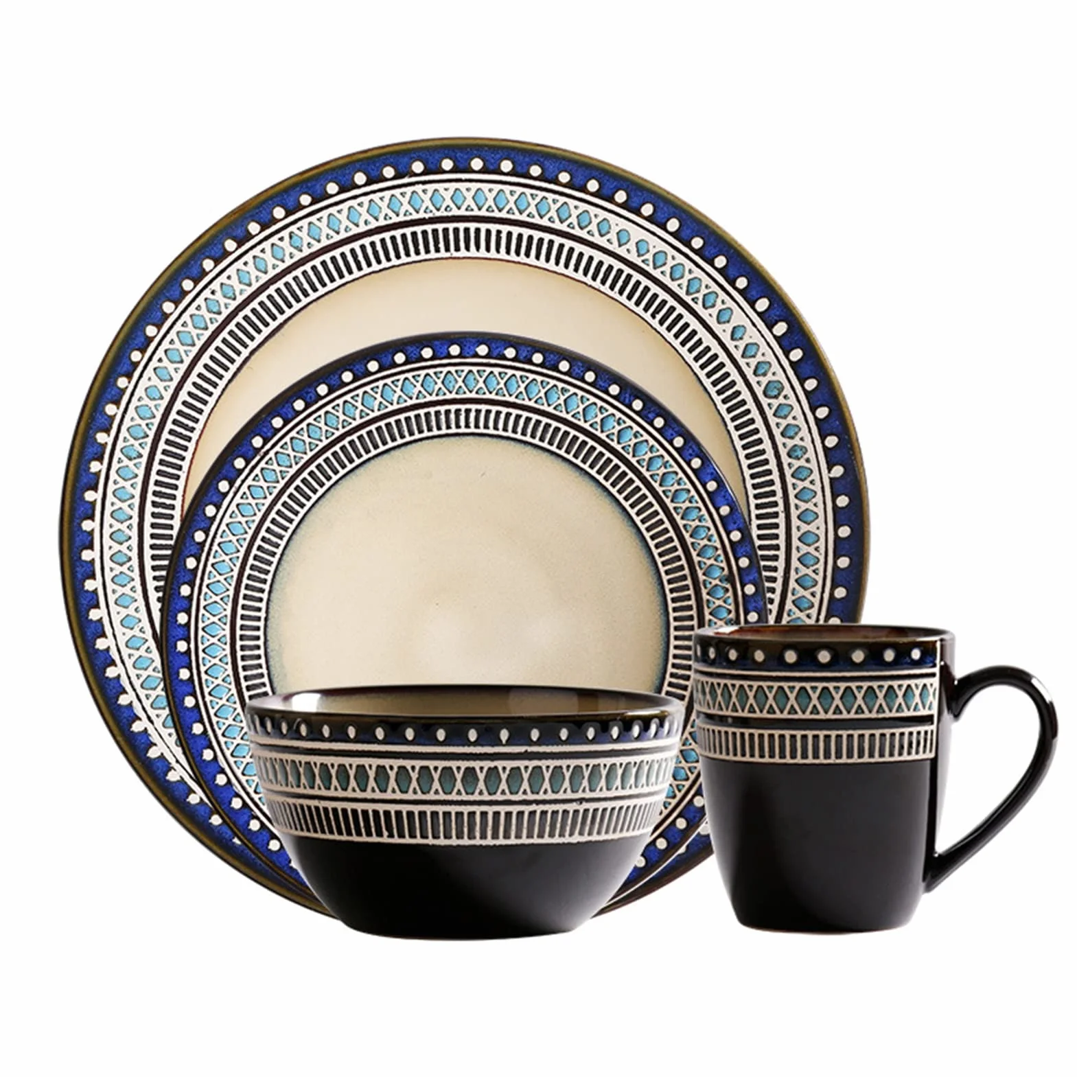 48-częściowy porcelanowy zestaw naczyń dla 12 osób, zestaw naczyń z porcelany, zestaw naczyń z 12 talerzy, 12 talerzy deserowych, 12 misek na płatki śniadaniowe, 12 filiżanek