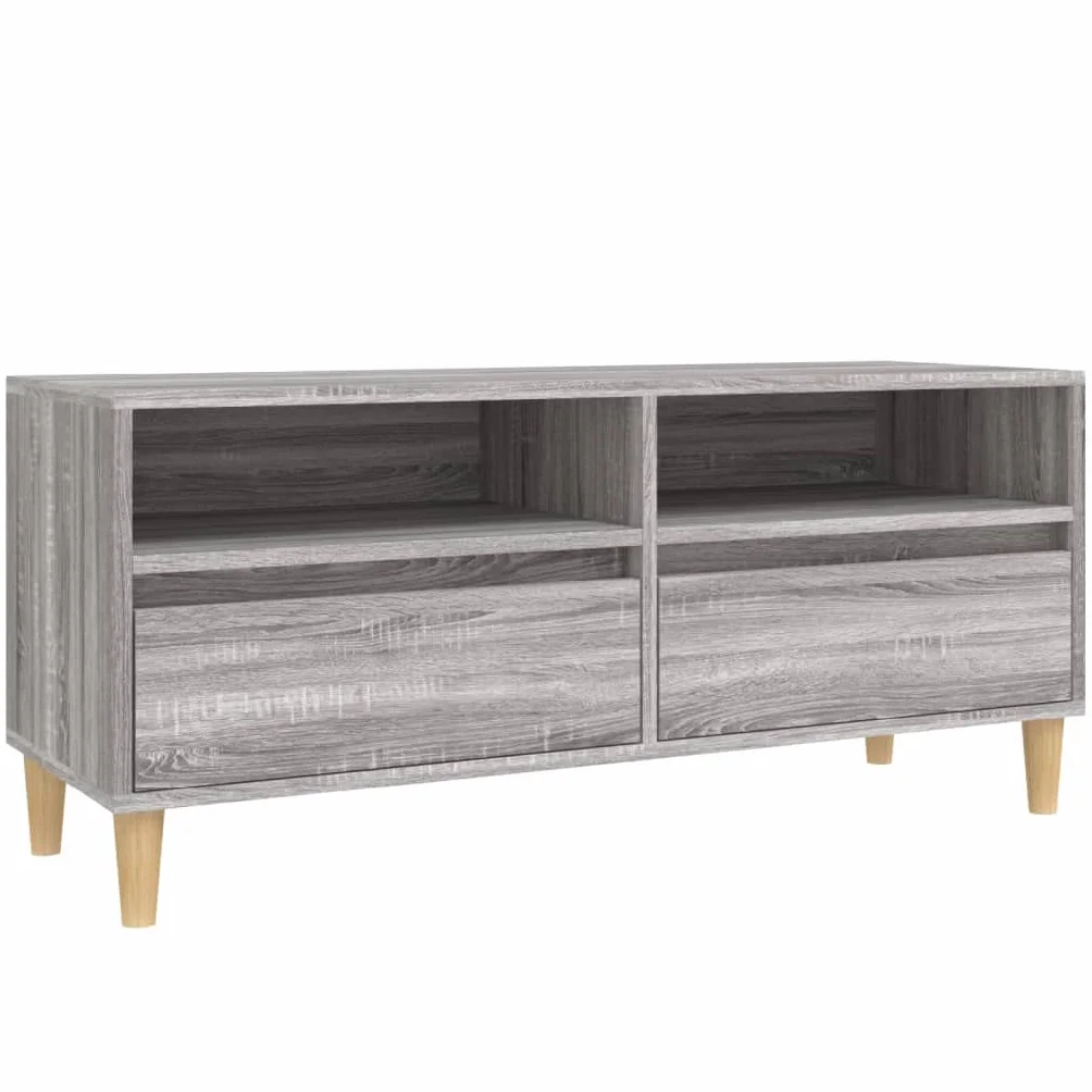 Szafka TV Sonoma szara 100 x 34,5 x 44,5 cm, materiał drewnopochodny, uniwersalna podstawka pod telewizor, trwała szafka na media do salonu, sypialni, uniwersalna konsola multimedialna