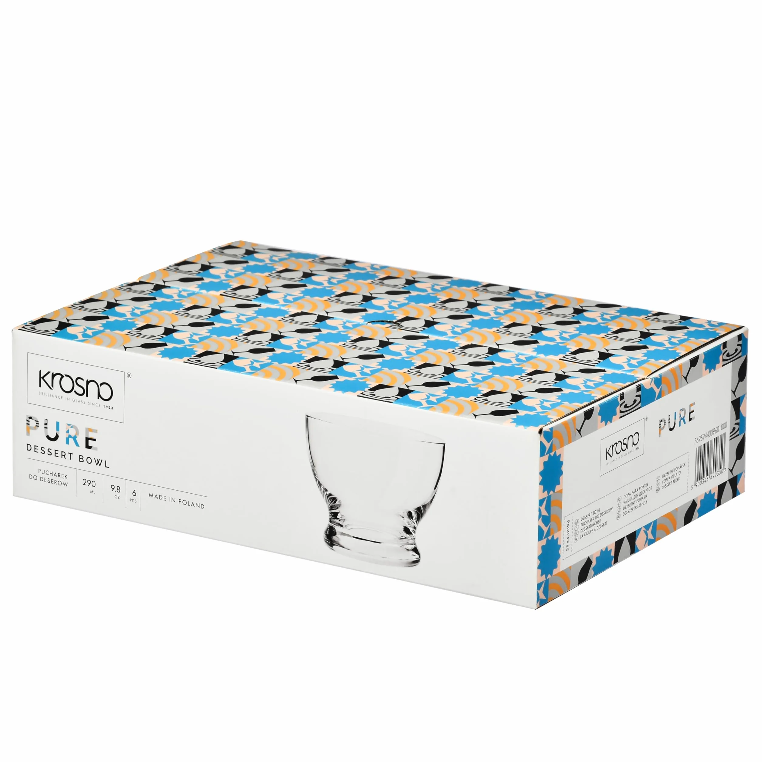 KROSNO Pure Pucharki do Lodów 290 ml Zestaw 6 szt – Szkło Kryształowe Bezołowiowe, Miseczki na Desery, Galaretki, Owoce, Dom, Restauracja, Zmywarka