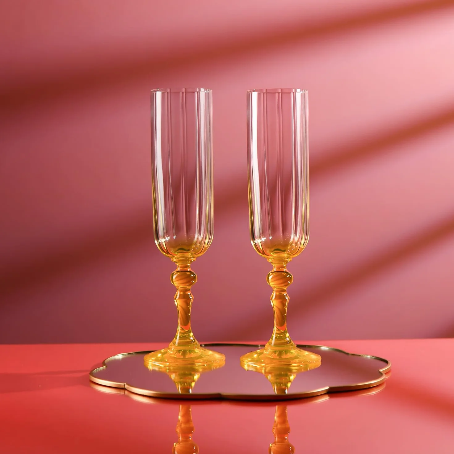 Kieliszki do szampana KROSNO 220 ml z żółtą nóżką, zestaw 2 szt. – do Mocktaili, Mimosa, Prosecco, Cava i Spritz – bez ołowiu – można myć w zmywarce – Bubble Celebration Moments