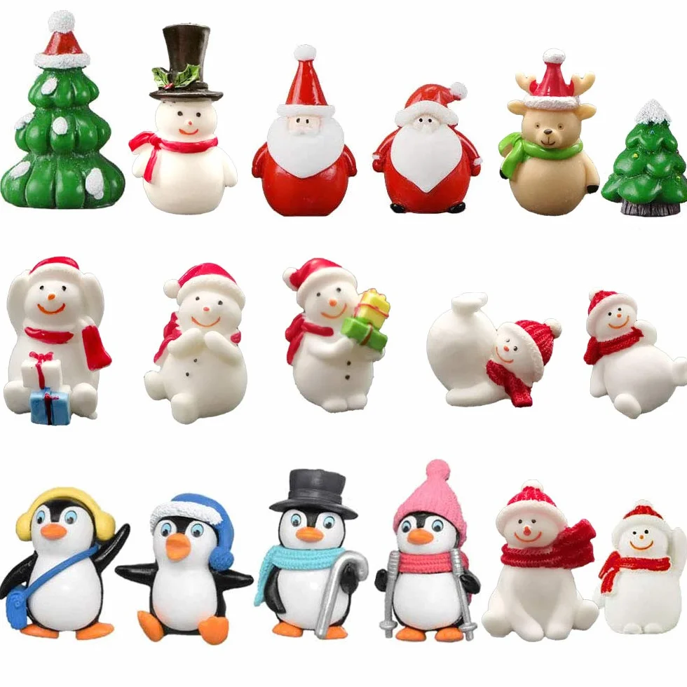 17 sztuk miniaturowych ozdób – mini Boże Narodzenie, małe figurki, ogród z żywicy, mikrokrajobraz, dekoracja, domek dla lalek, Święty Mikołaj, bałwan, łoś, dekoracja stołu, "zrób to sam"