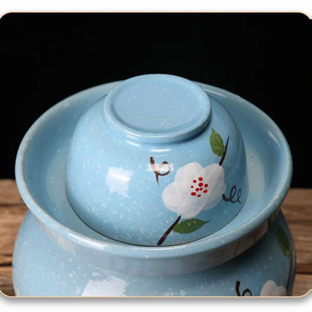 pojemnik do fermentacji. Różowy tradycyjny chiński porcelanowy ceramiczny garnek do fermentacji garnek do marynowania, słoik do fermentacji z uszczelką wodną pokrywka śluzy kamionka(1.25KG)