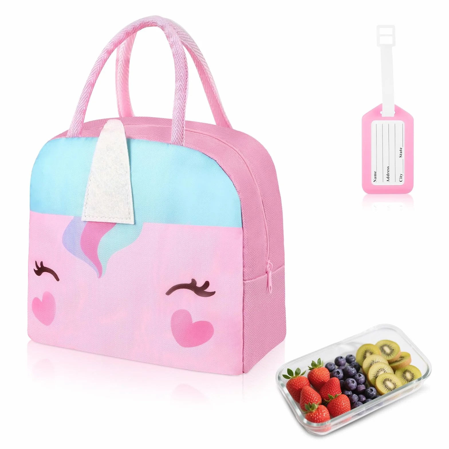 Aucuu Torba na lunch dla dzieci, torba termiczna, mini torba chłodząca, mała torba chłodząca 3D z kreskówkami, torba na lunch dla dzieci izolowana, torba na lunchbox przenośna torba chłodząca składana