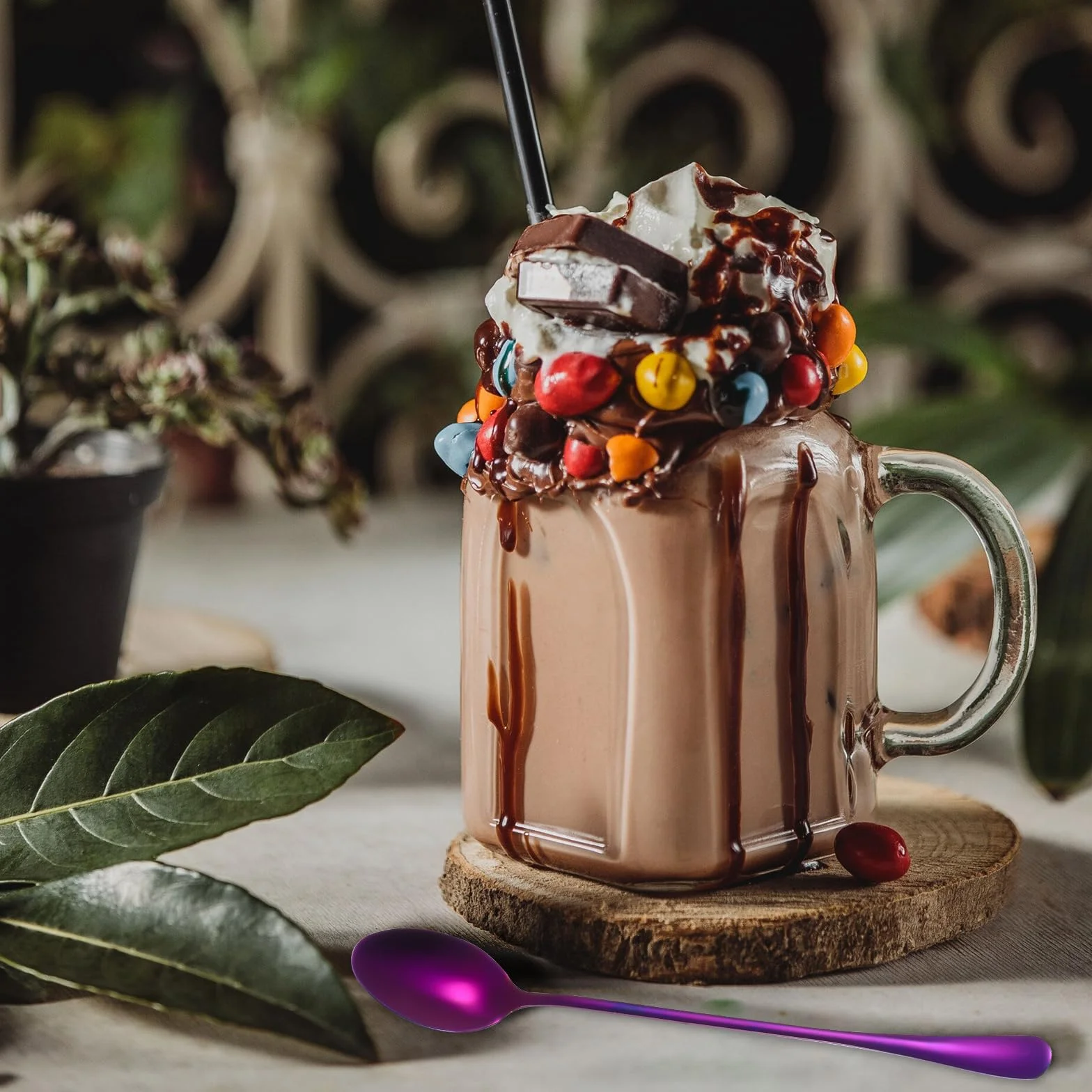 4 sztuki Latte Macchiato długie łyżeczki do long drinków, lodów, koktajli barowych – łyżki do mieszania do kawy mrożonej, herbaty mrożonej, koktajli mlecznych