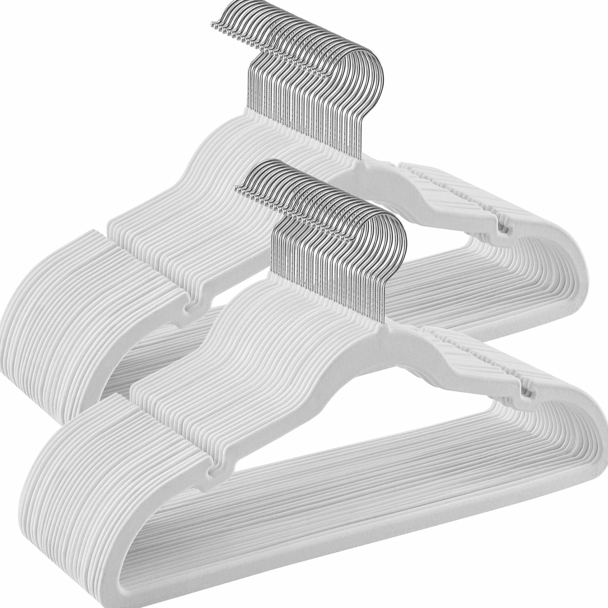 SONGMICS CRF029W05 Wieszak na ubrania aksamitny antypoślizgowy obracany 360° grubość 0,6 cm szerokość 43 cm 50 sztuk biały