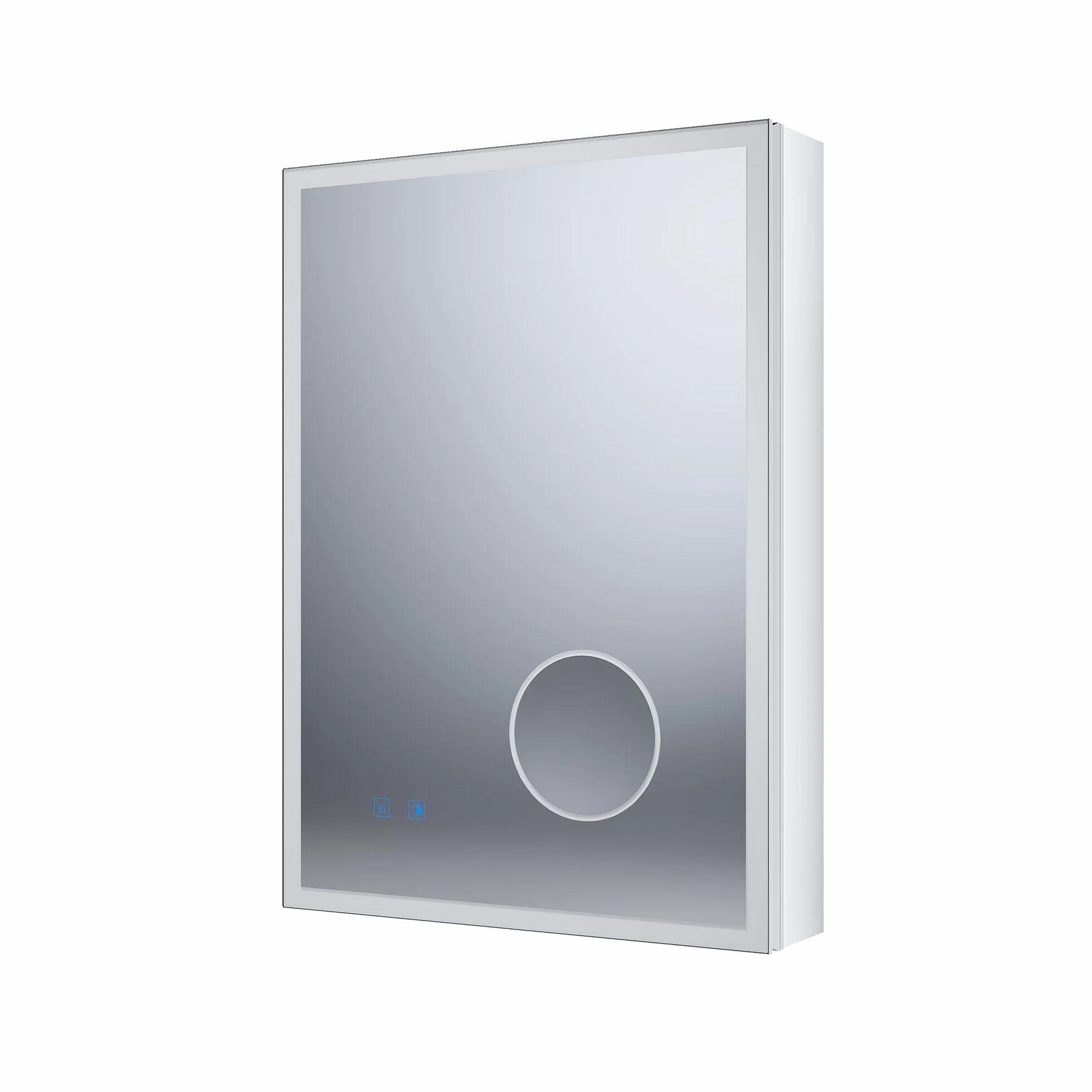 SONNI Szafka łazienkowa z lustrem LED z 3-krotnym powiększeniem i gniazdkiem 70 x 50 cm, aluminiowa szafka z lustrem z włącznikiem dotykowym, 3 kolory światła + defogging, IP44 wodoodporna