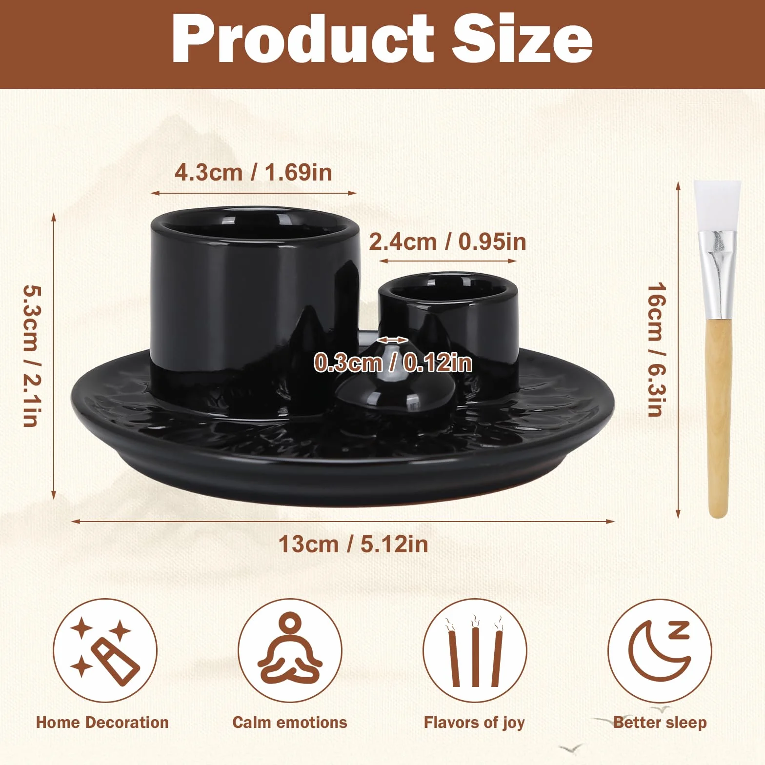 Uchwyt na kadzidełka ceramiczny czarny 4 w 1 miska do wędzenia Palo Santo uchwyt | Z uchwytem na kadzidełka, ceramiczne naczynie kadzidłowe, szałwia, kadzidełka, kadzidełka, joga, medytacja