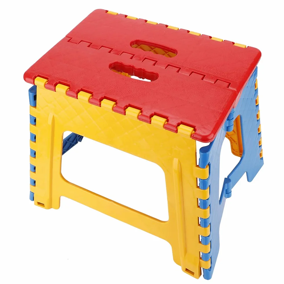 Składany Stołek Składany Plastikowy Stołek Małe Krzesło Zaawansowany Przenośny Stołek Dziecięcy 32 * 22,5 * 30cm (czerwone żółte tło niebieskie)