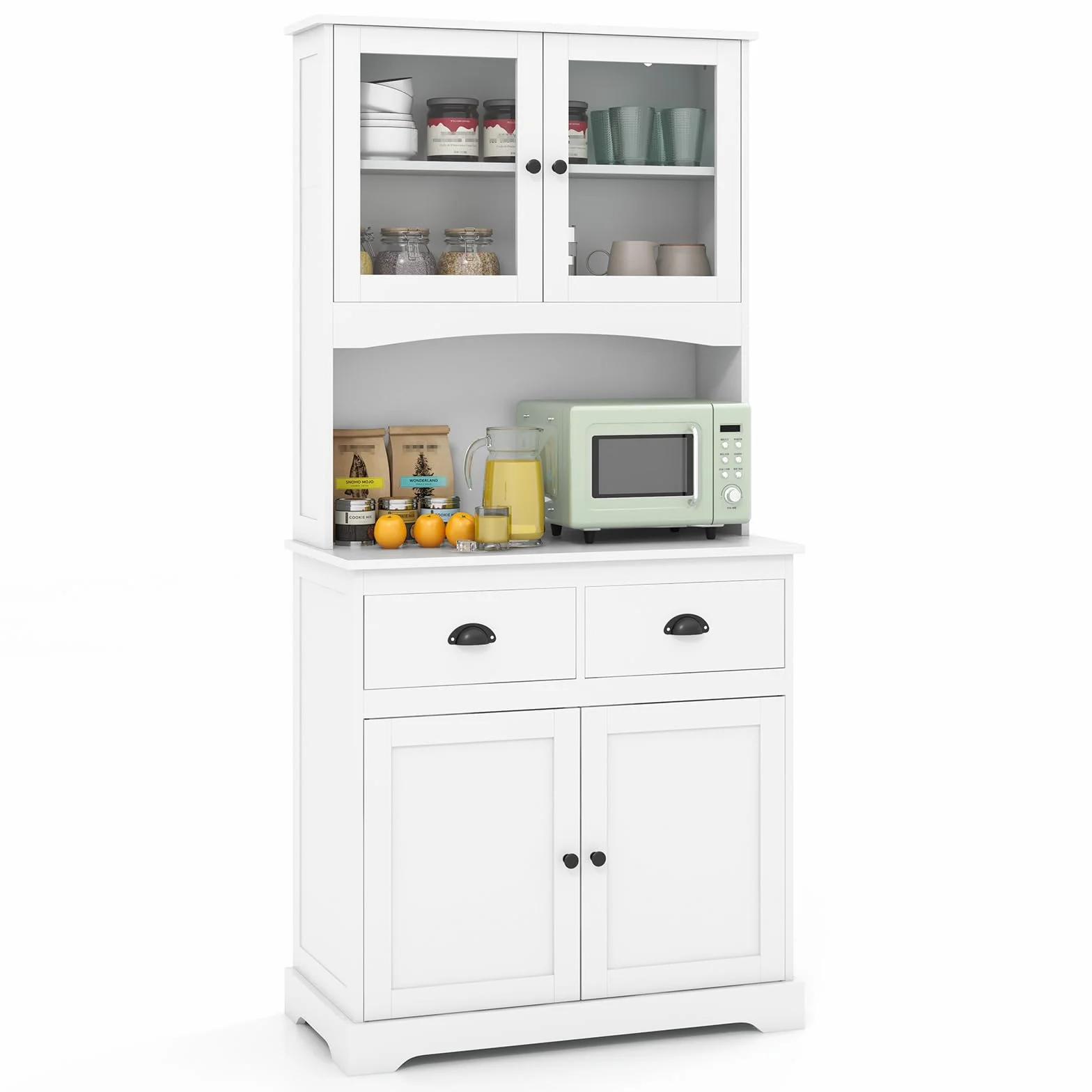 COSTWAY Szafka kuchenna wysoka 4 drzwi 2 szuflady blat roboczy regulowane półki 80x40x170 cm biała