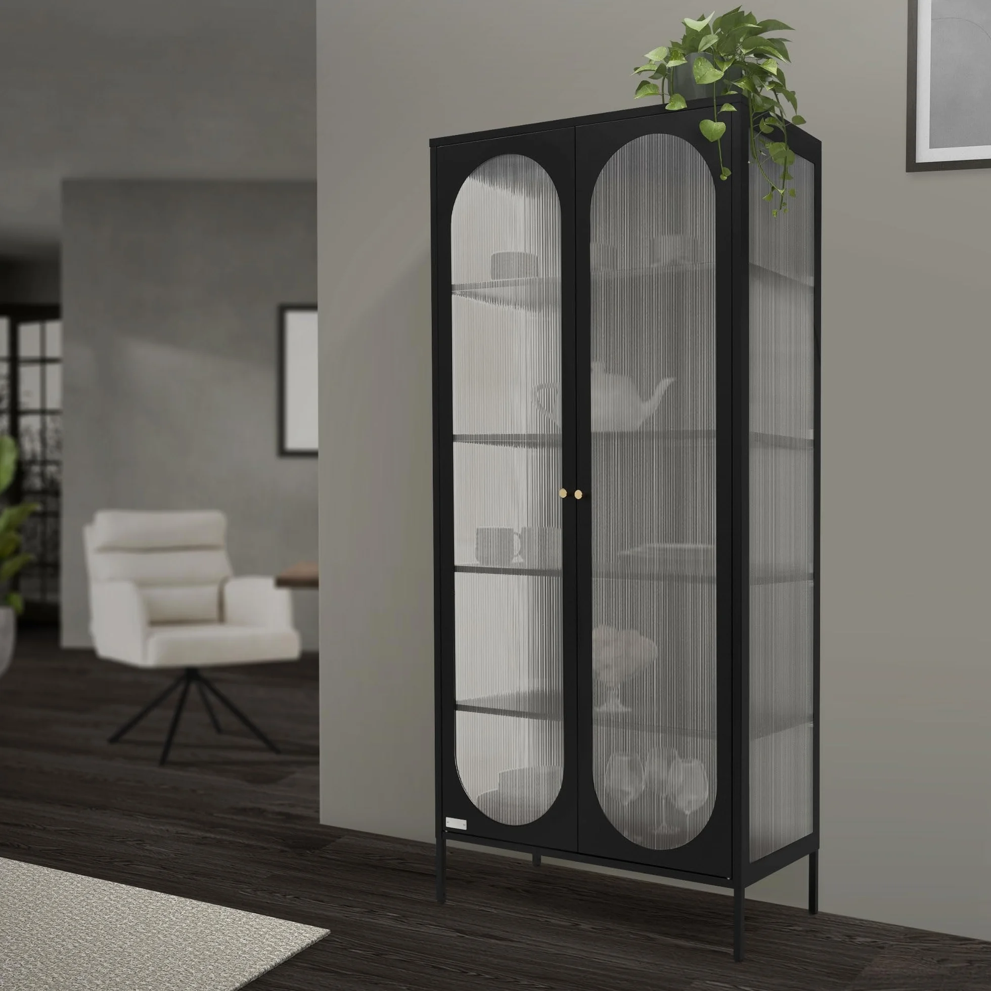 ML-Design Witryna 80x175x40 cm czarna z 5 pólkami i schowkami 2 drzwiami Metalowa szafka do salonu ze stali w stylu industrialnym wysoka idealna na ksiazki dokumenty lub jako szafka podlogowa