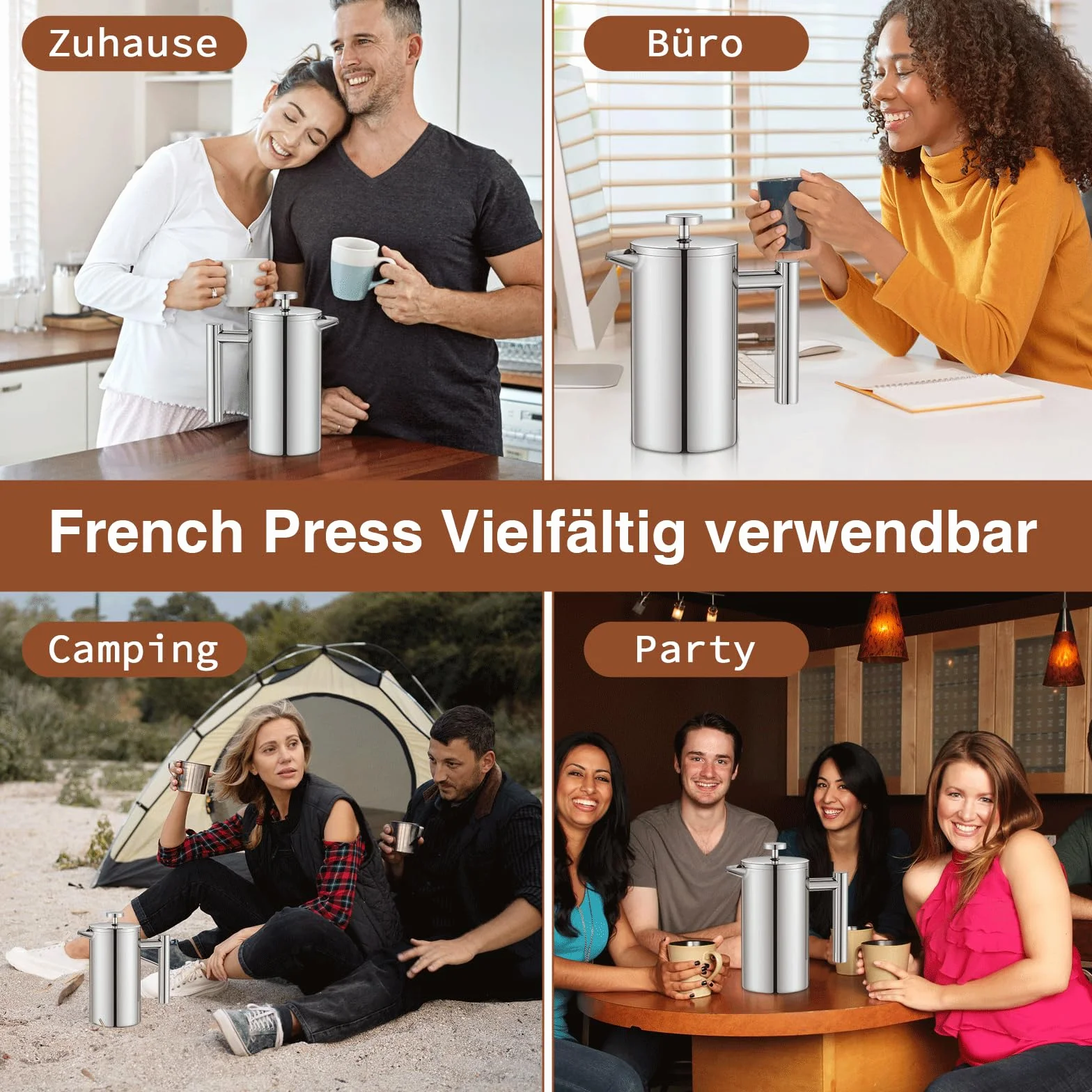 Zaparzacz do kawy 1000 ml, French Press, stal nierdzewna, prasa do kawy 8 filiżanek z systemem 3 filtrów ze stali nierdzewnej, izolowany dzbanek do kawy z podwójnymi ściankami i zaparzacz do