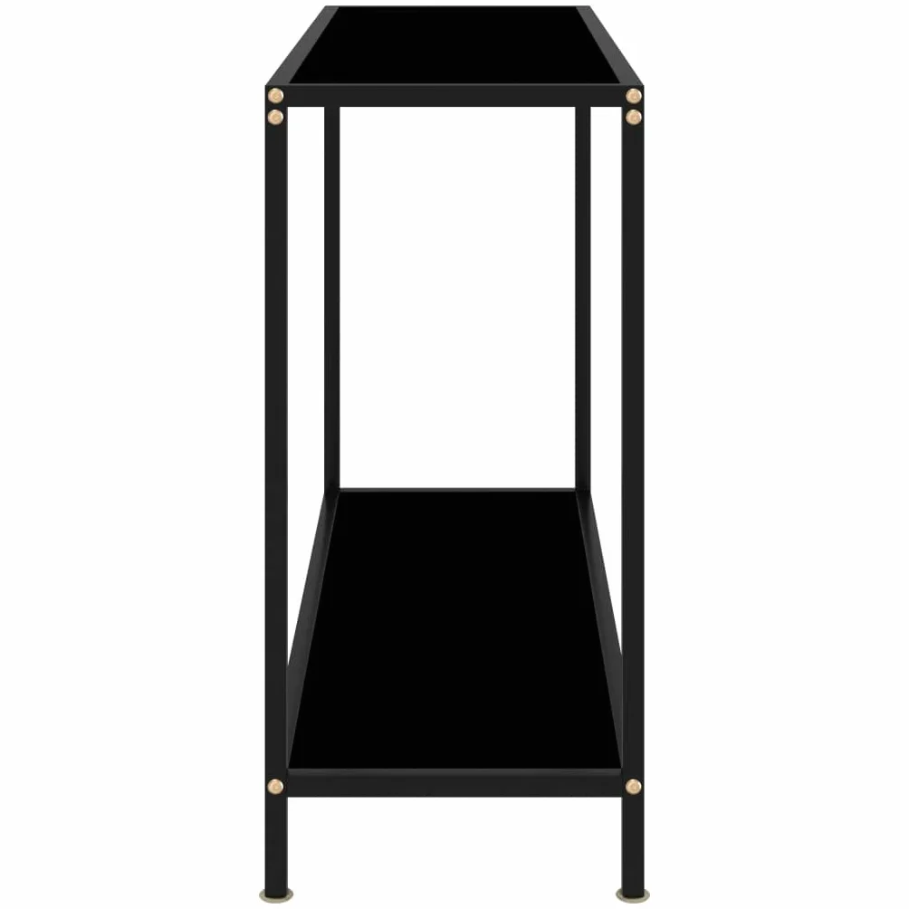 stolik konsolowy czarny 100 x 35 x 75 cm, nowoczesny stolik pomocniczy z płytą ze szkła hartowanego, rama stalowa malowana proszkowo do salonu, przedpokoju