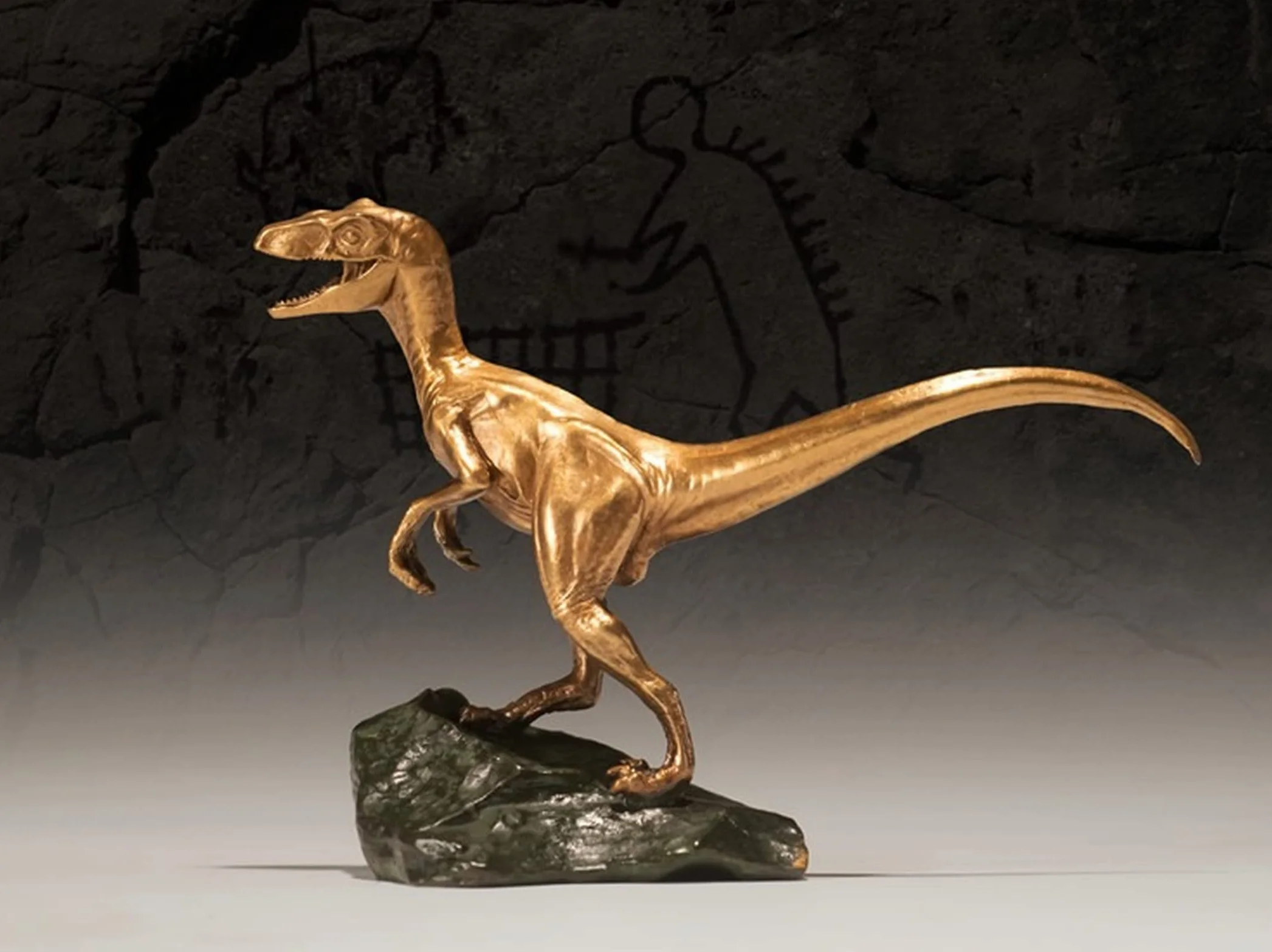 Mosiężna Figurka Dinozaura, Dekoracja Stołu, Posąg Jurajskiego Welociraptora, Ozdoba Do Gabinetu, Kolekcja Brązowych Rzeźb Zwierząt