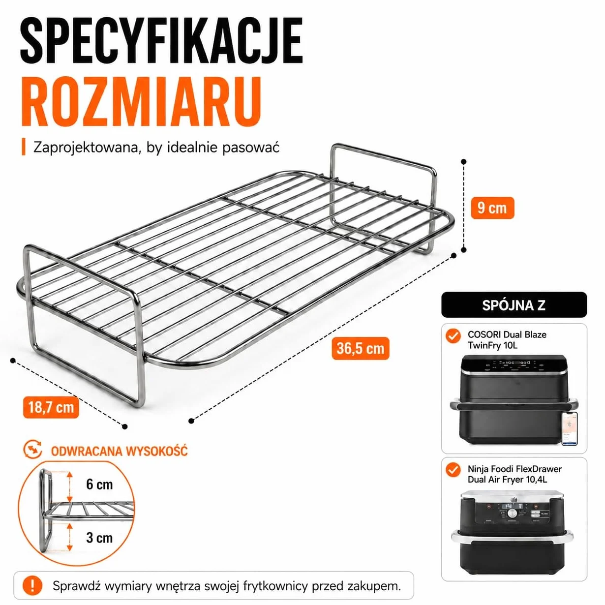 Zestaw 8 akcesoriów do frytkownicy beztłuszczowej Cosori TwinFry 10L | 3 foremki z dnem o łagodnych falach, 4 foremki o różnych kształtach i 2-poziomowa kratka S304, do zmywarki, do 230°C