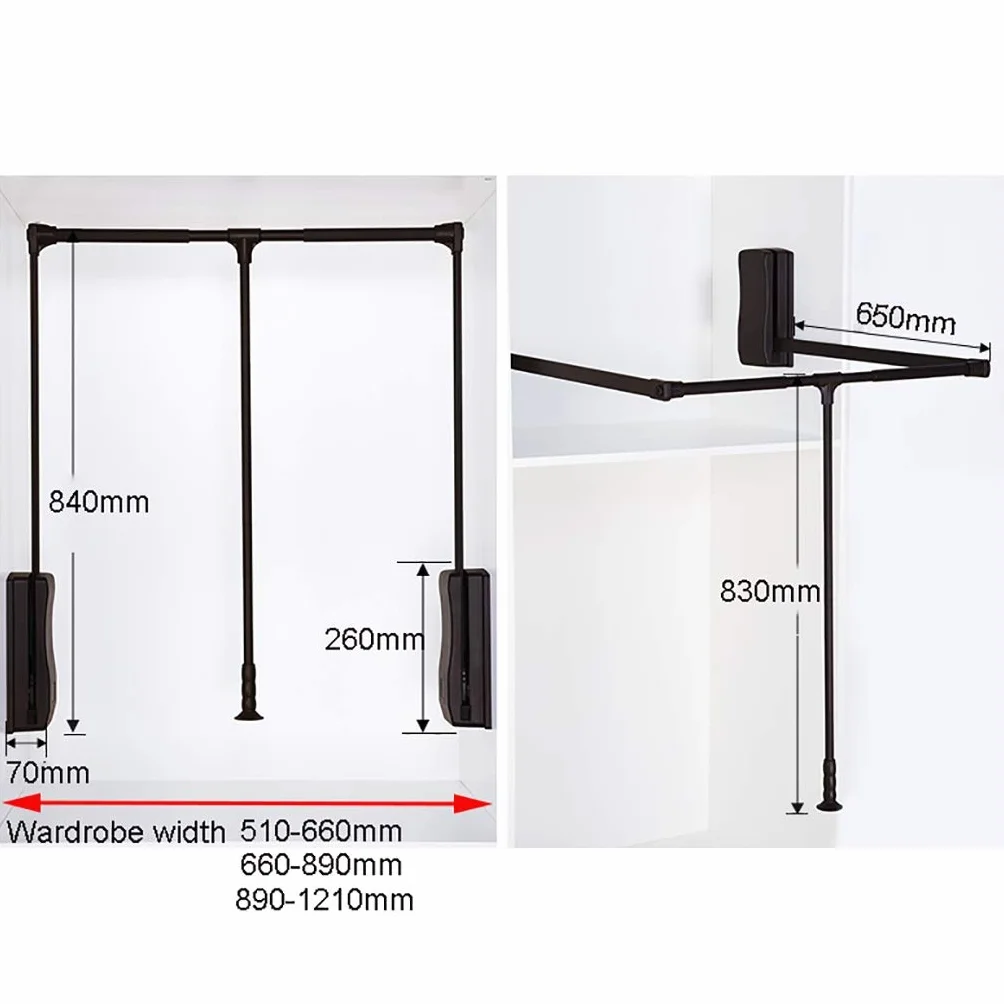Szafa na ubrania wysuwana szafa na ubrania drążek wiszący, regulowana szerokość wieszak na ubrania szyna do szerokości 51-115 cm, miękki bieg wsteczny (rozmiar: 660-890 mm)