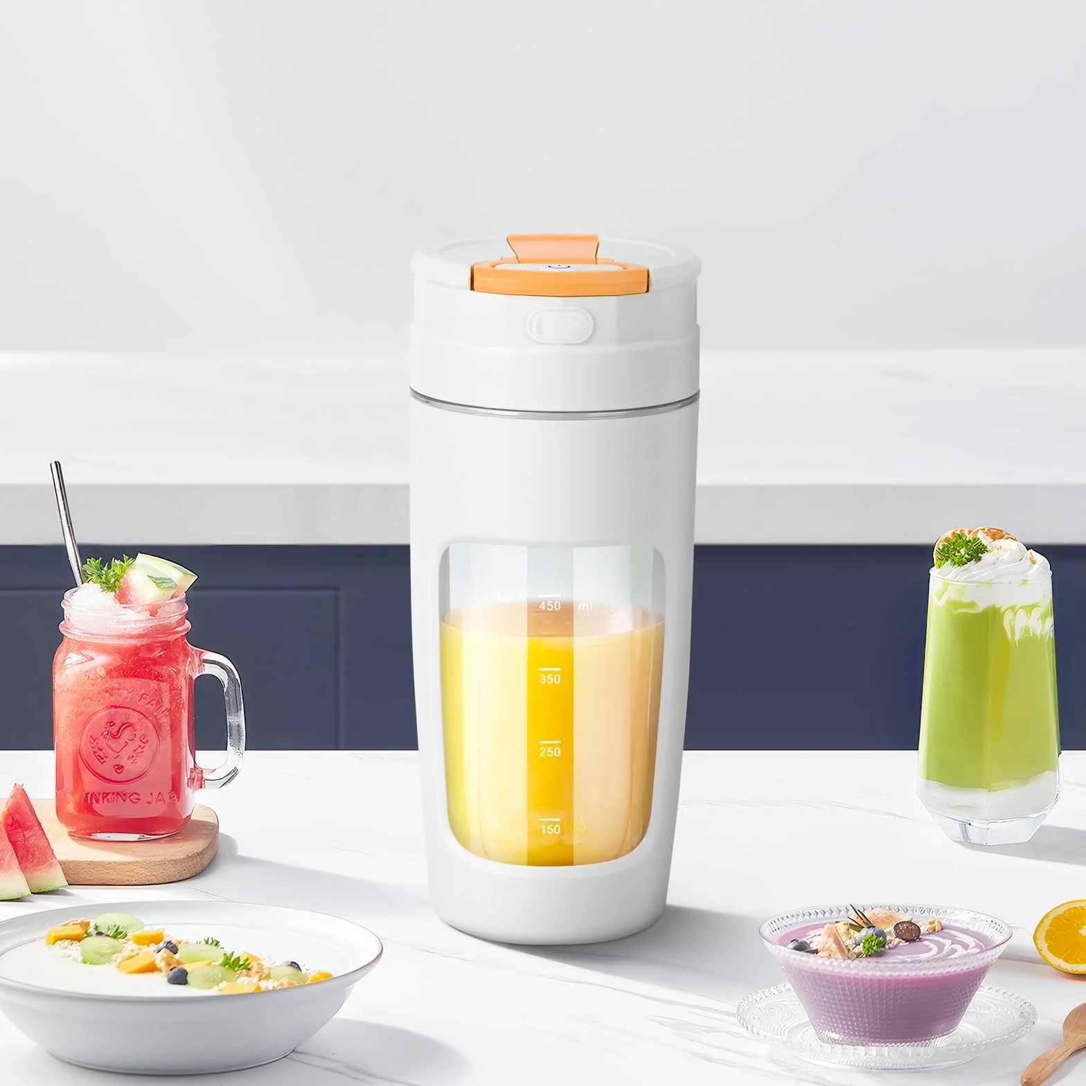 Lekki Przenośny Blender, ręczny mikser do owoców o pojemności 600 ml, mocny bezprzewodowy mini blender, z możliwością ładowania, smoothie, koktajle białkowe, kruszy lód i mrożone owoce (Biały)