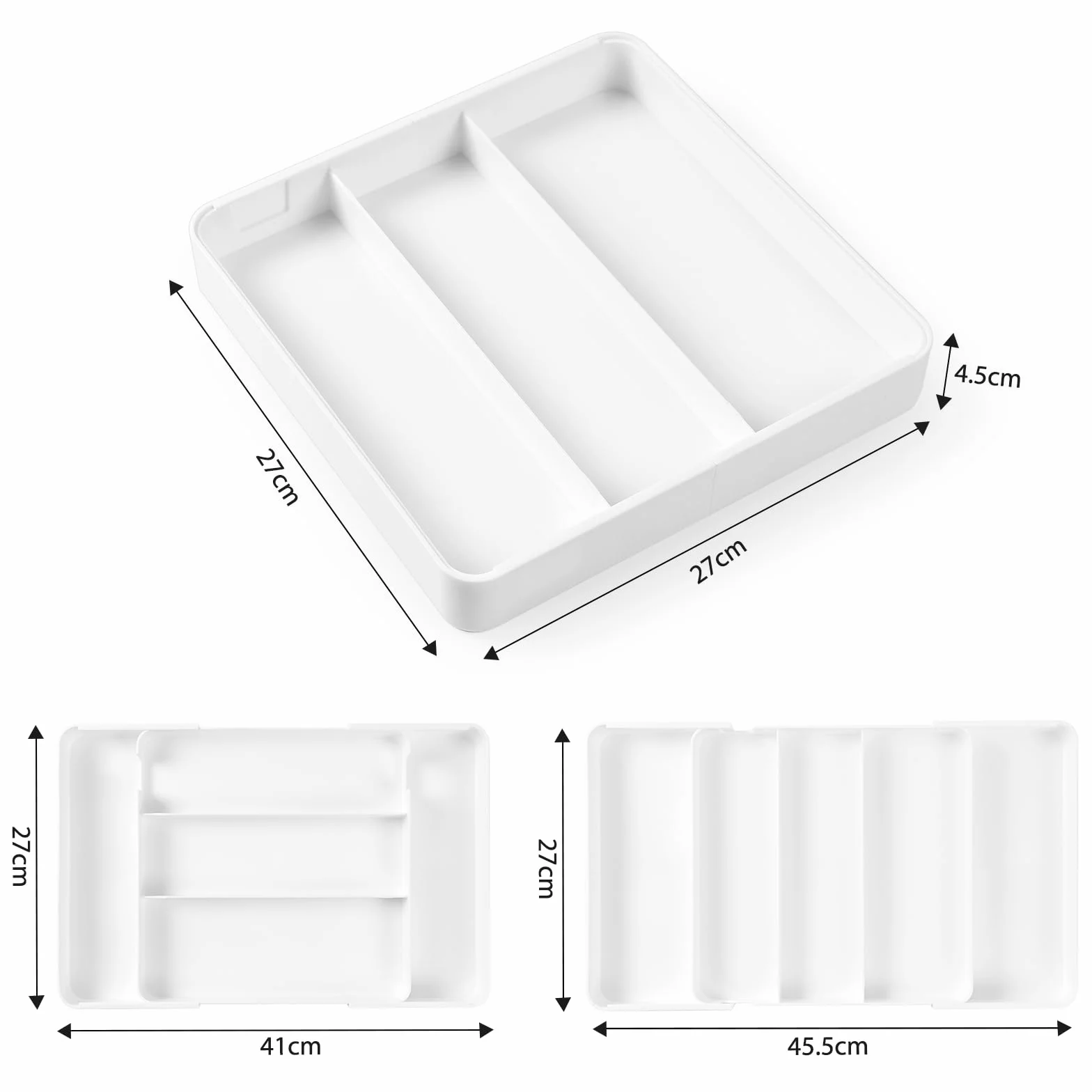 Tacka Organizer w Stylu, Rozszerzalna Taca na Przybory do Szuflady, Głębokość 27 cm, Rozszerzalna do 45,5 cm, Tacka Sztućce, Wkład Szuflady na Sztućce