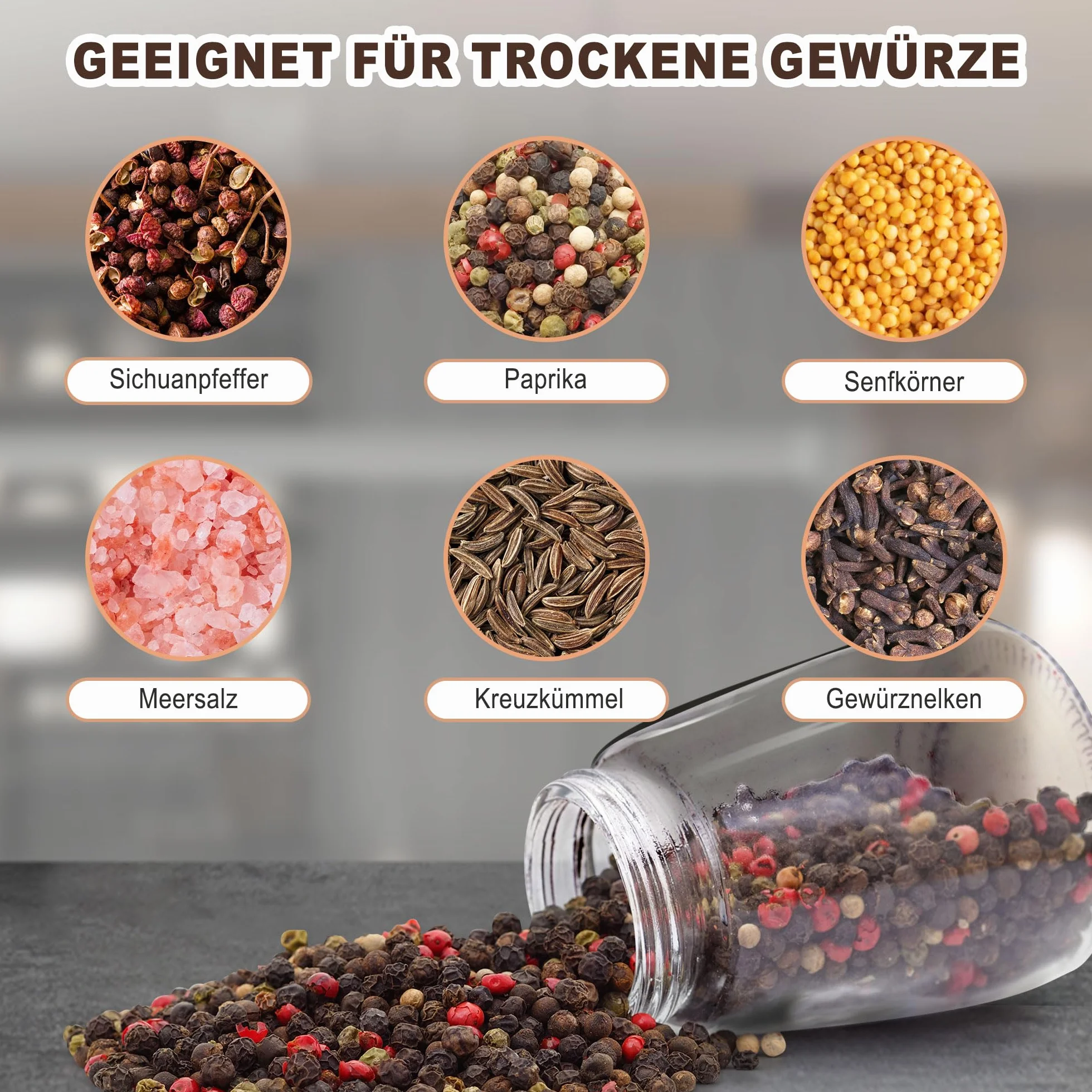 KitchenBoss Młynek do pieprzu: 2 sztuki, regulowany młynek do soli, pieprzu z ceramicznym rdzeniem do mielenia, domu lub kuchni [bez zawartości przypraw]