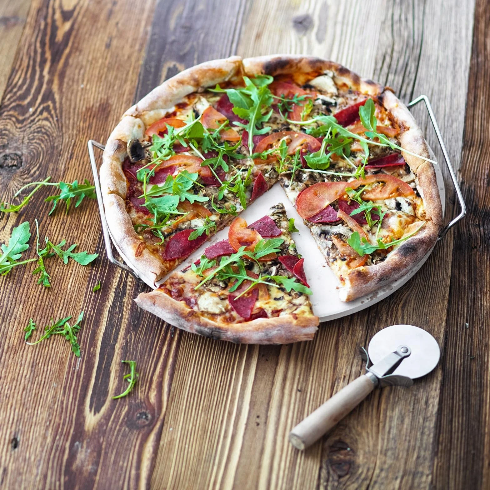 Browin 312009 Kamień do pizzy z uchwytem i nożykiem, okrągły 33 cm, kamień do piekarnika, na grilla