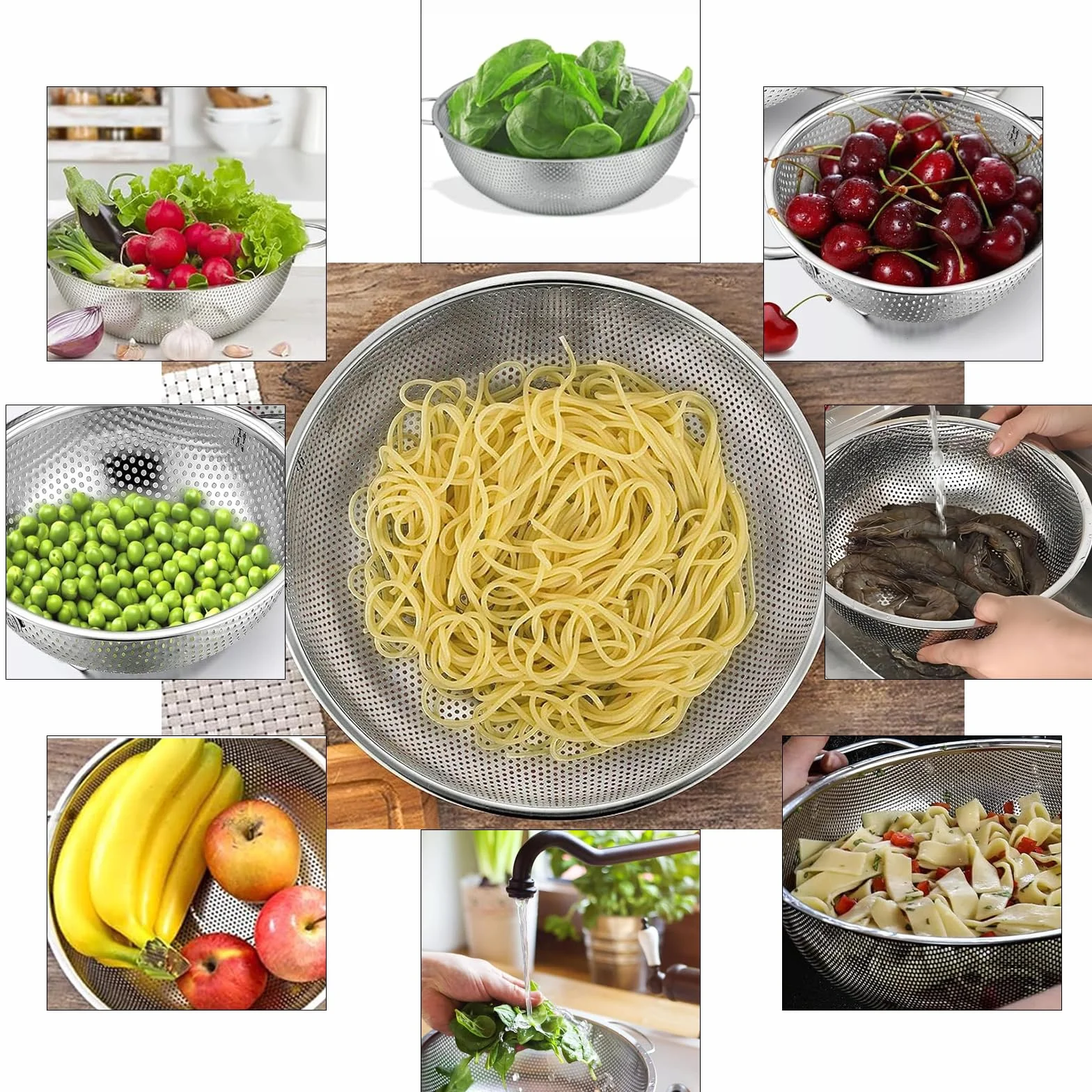 Sitko, sitko kuchenne ze stali nierdzewnej z uchwytami, sitko do makaronu, mikroperforowane sitko, metalowy cedzak kuchenny, kosz sitowy na makaron, warzywa i owoce, ryż, nadaje się do mycia w