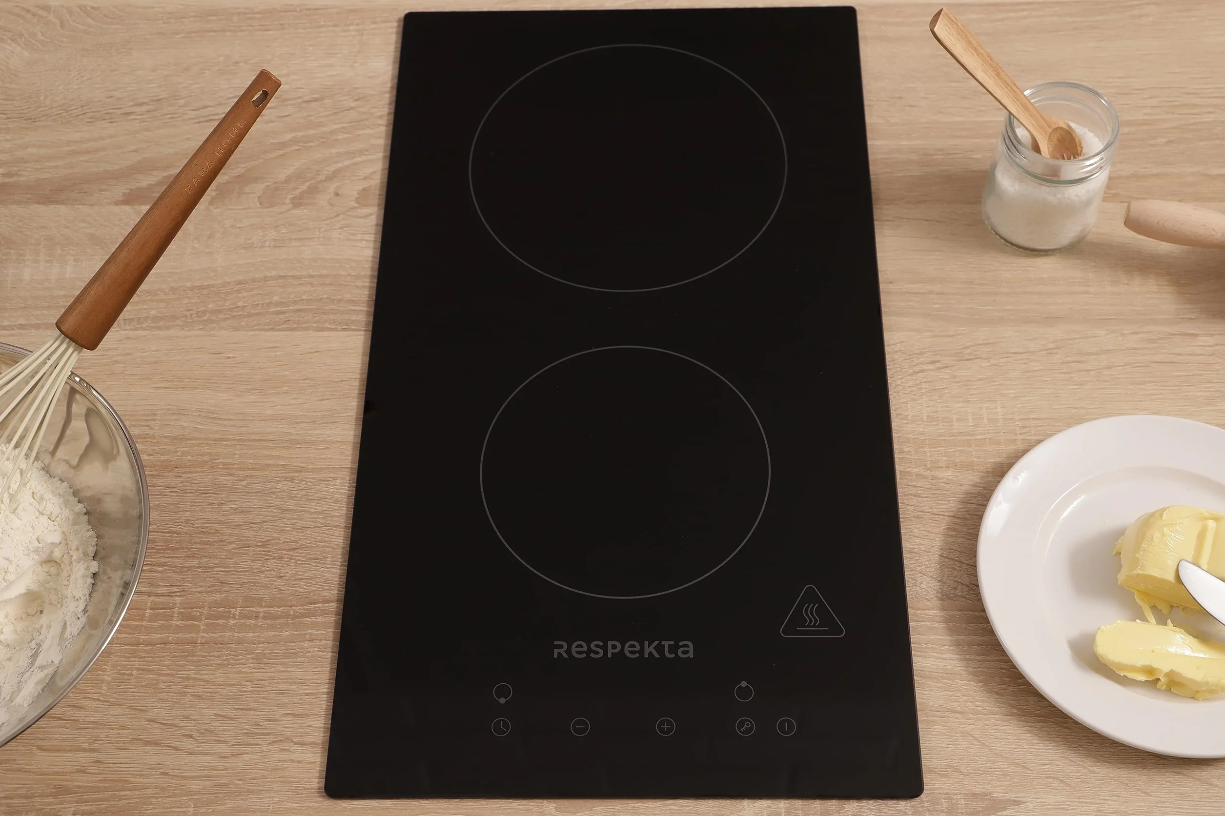 Respekta Domino bezramowa płyta ceramiczna autark/Płyta grzewcza z 2 płytami z wtyczką / 9 poziomów mocy/Sterowanie dotykowe/Blokada rodzicielska/Timer / 30 cm/czarna / KM9130T-28