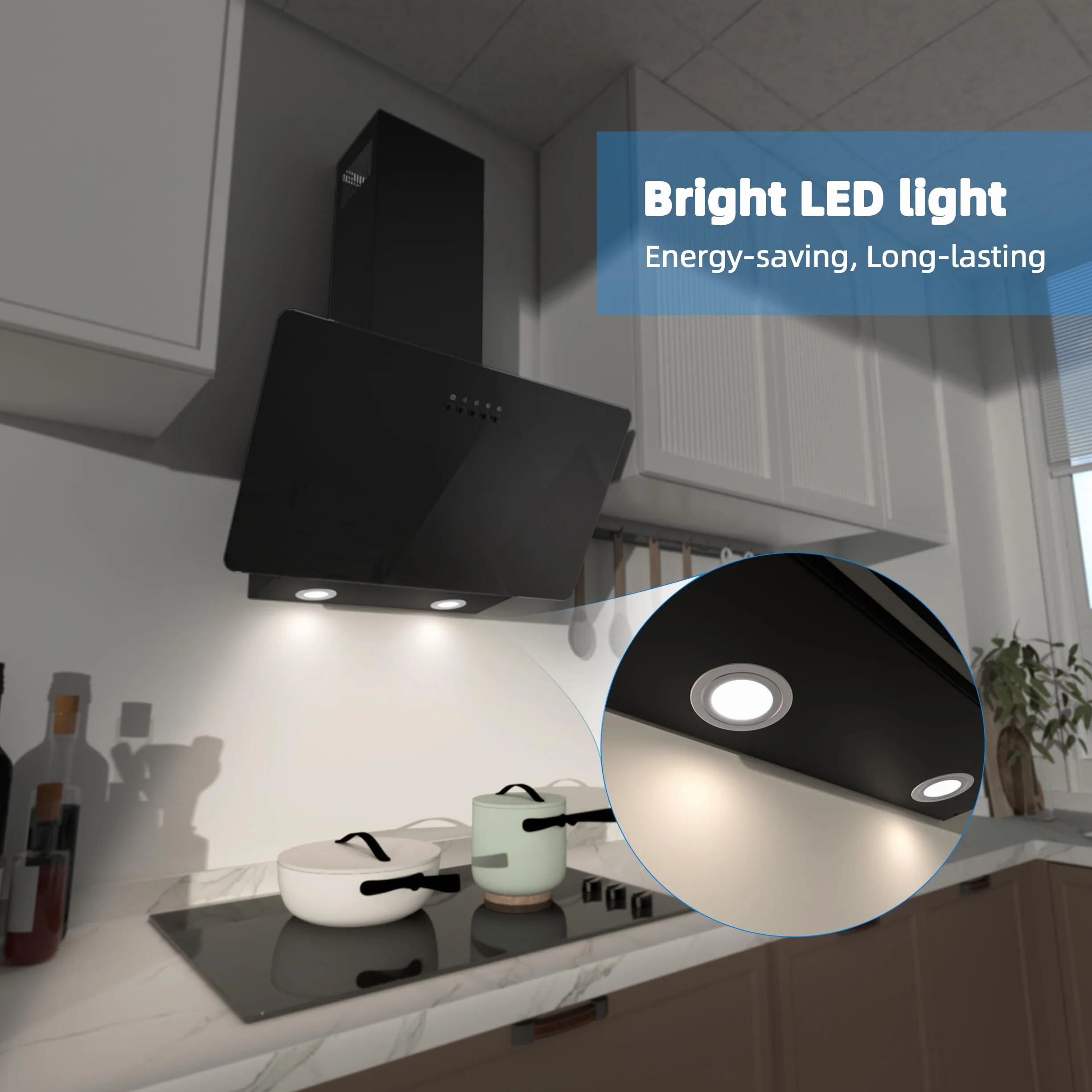 FIREGAS Okap kuchenny 60 cm, z diodami LED, silnik bezszczotkowy, cichy, wydajny okap kuchenny, wydajność A++