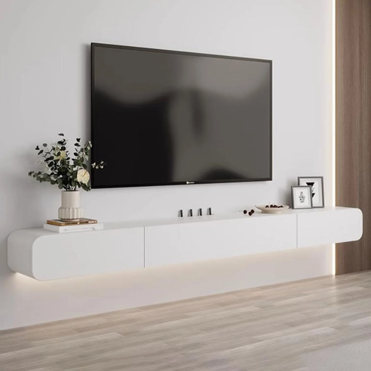 Wisząca półka pod telewizor Szafka pod TV Stolik pod TV Centrum Rozrywki Szafka do przechowywania Biurko Audio/Video Hutch Półka na elektronikę Podzespoły do ​​telewizora Witryny Półka do gier Biały