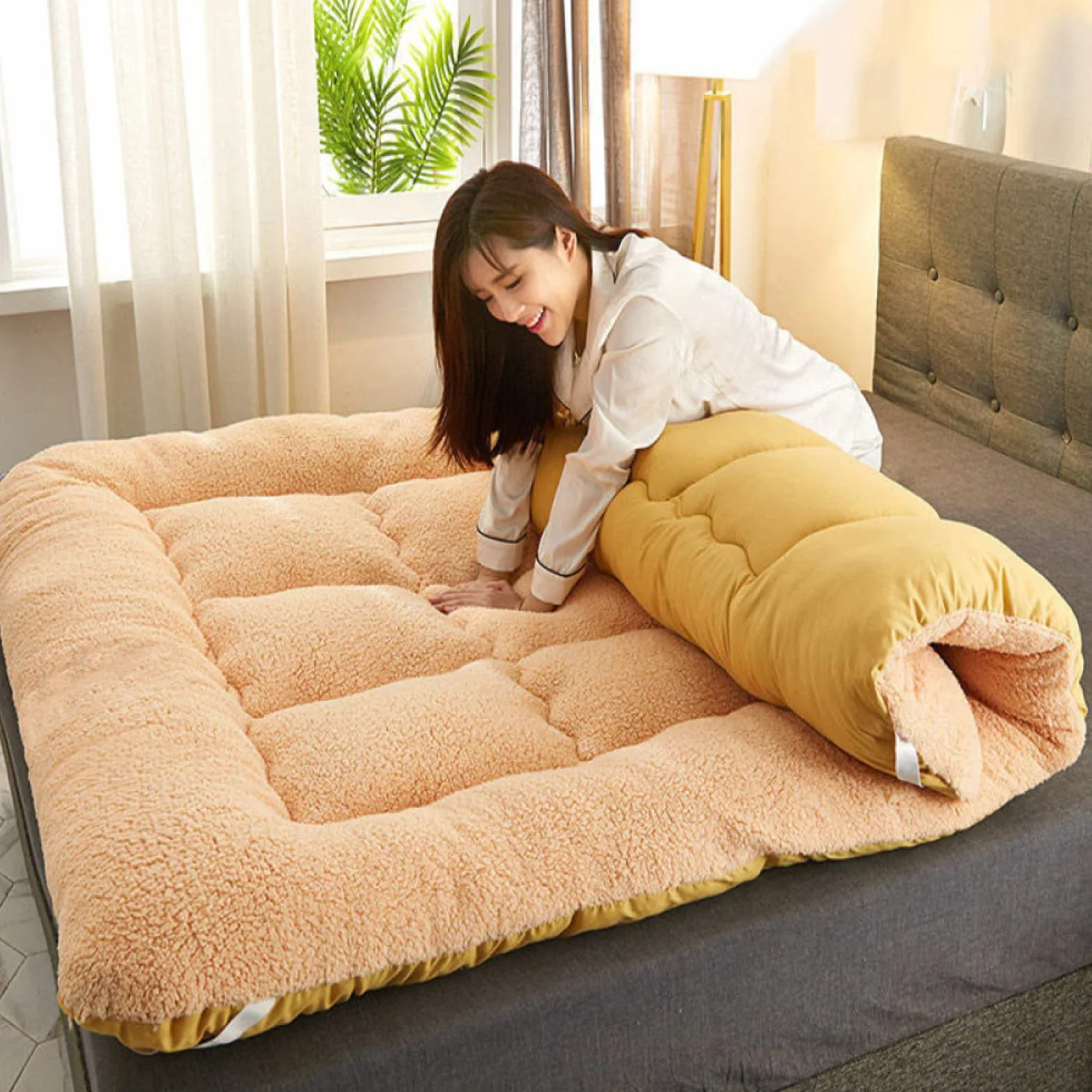 Pogrubiony materac podłogowy futon - miękka składana przenośna japońska mata tatami, podwójny pojedynczy rozmiar Queen, jasny kolor kawy - 60 * 120 cm