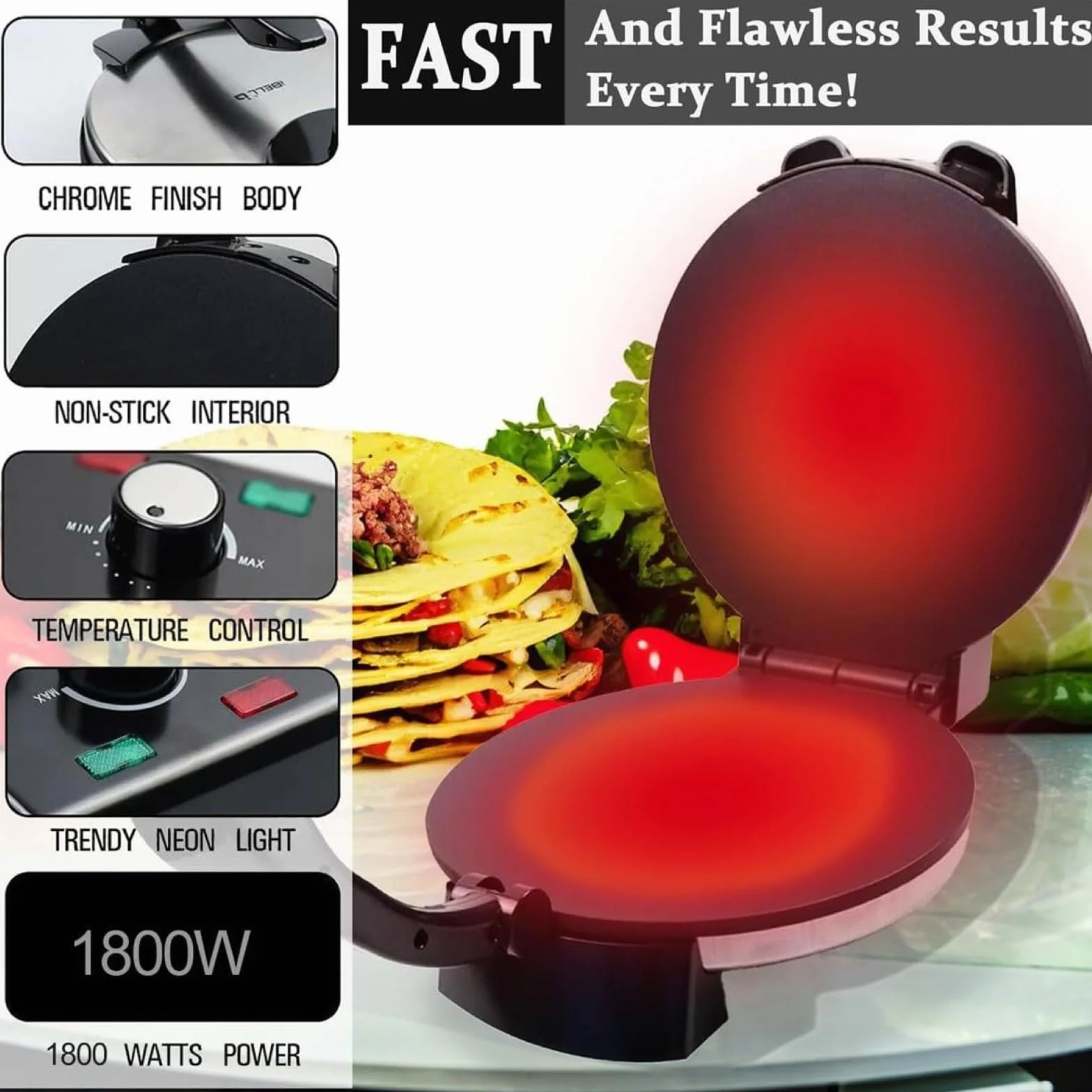 10-Calowa Elektryczna Maszynka Do Roti, Elektryczna Maszynka Do Chapati, Nieprzywierająca, Automatyczna Maszyna Do Smażenia Roti Z Regulowaną Temperaturą, Płyta Kuchenna, Dwustronne Ogrzewanie