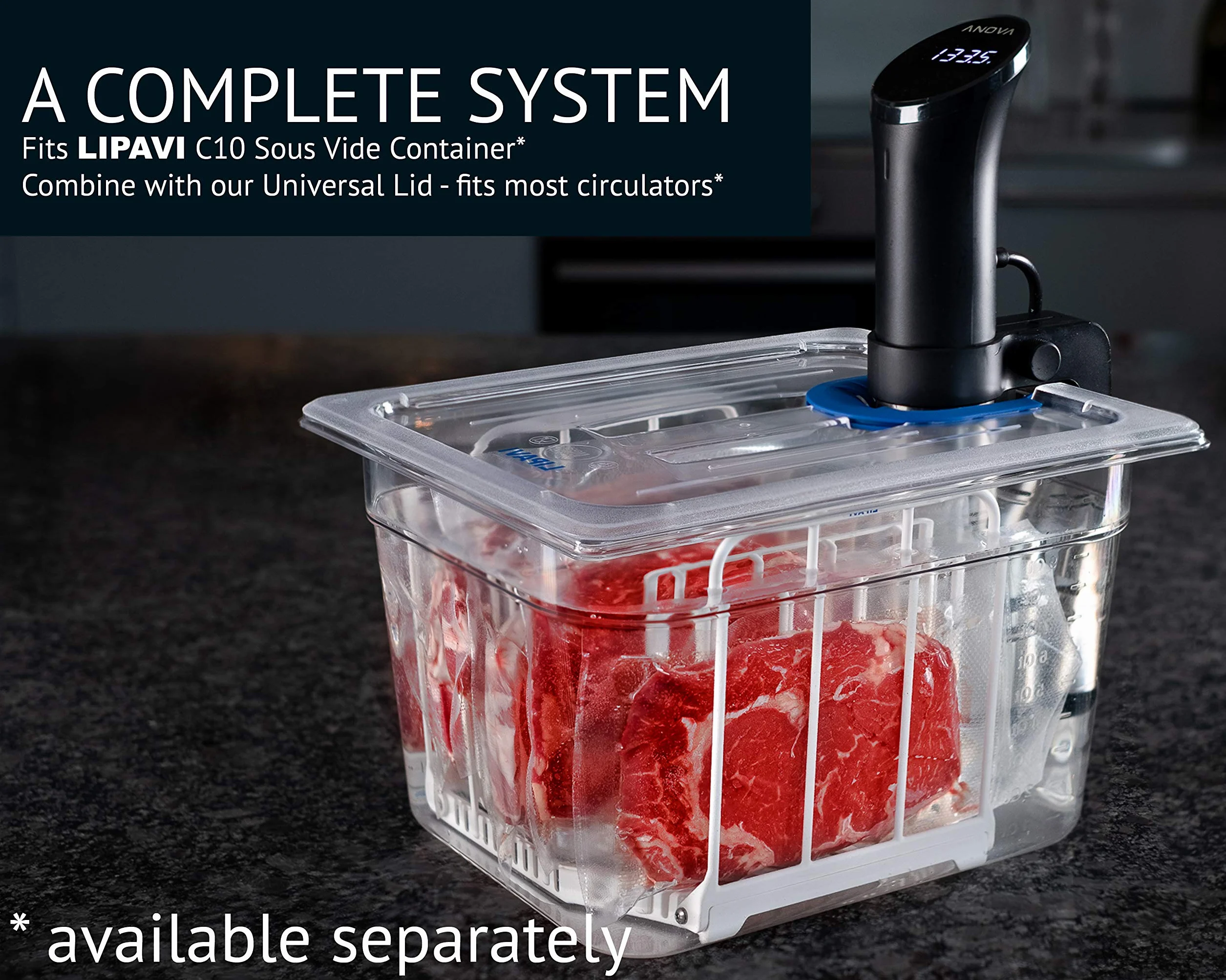 LIPAVI N10X Sous Vide Rack with Anti Float - Adjustable, Collapsible, Ensures even warming with Sous Vide Cooking - White Polycarbonate with 316L Stainless steel weights - Square L:7.8 W:6.4 H:6.6 inch - Fits LIPAVI C10 Container